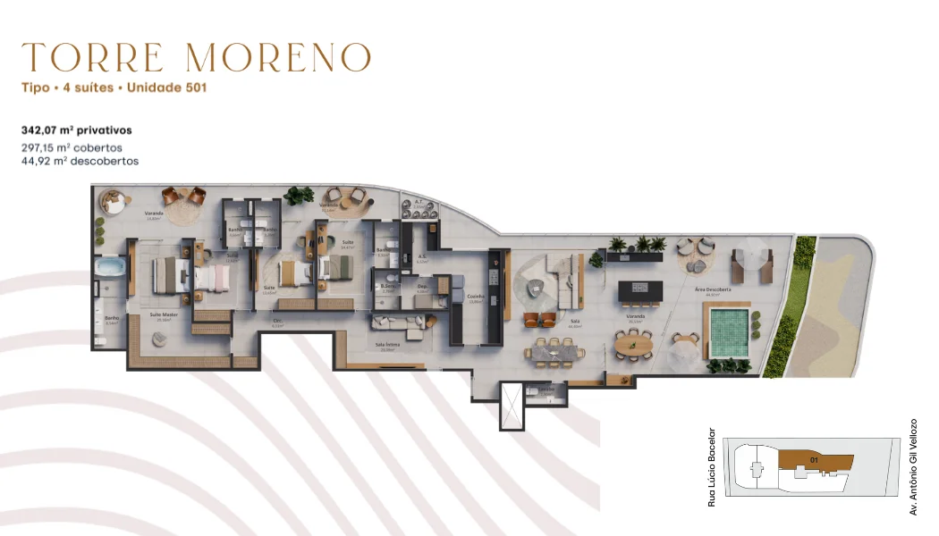 Apartamento 4 Suítes com Terraço - Torre Moreno (342,07 m²)
