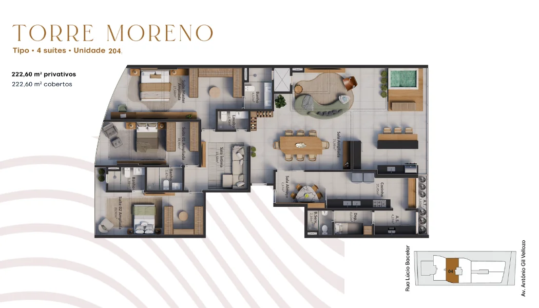 Apartamento 4 Suítes Tipo - Torre Moreno (222,60 m²)