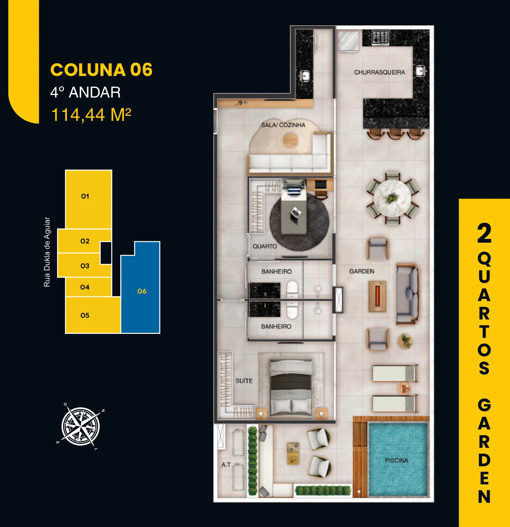 Planta Humanizada 2 Quartos Garden 114,44 m² - Canal One Construtora Canal