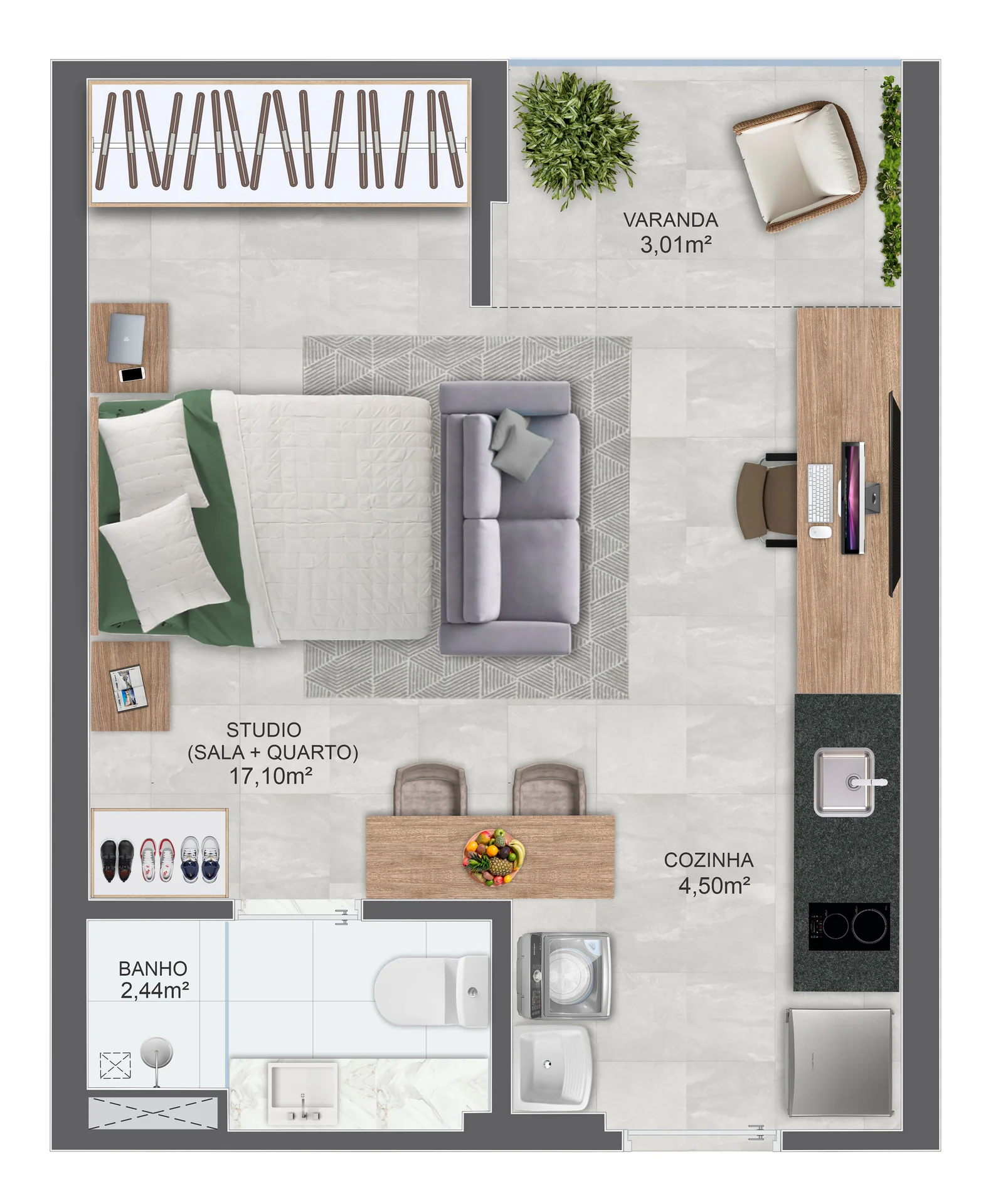 Planta Studio Inteligente — Coluna 06 (8º ao 10º Andar)