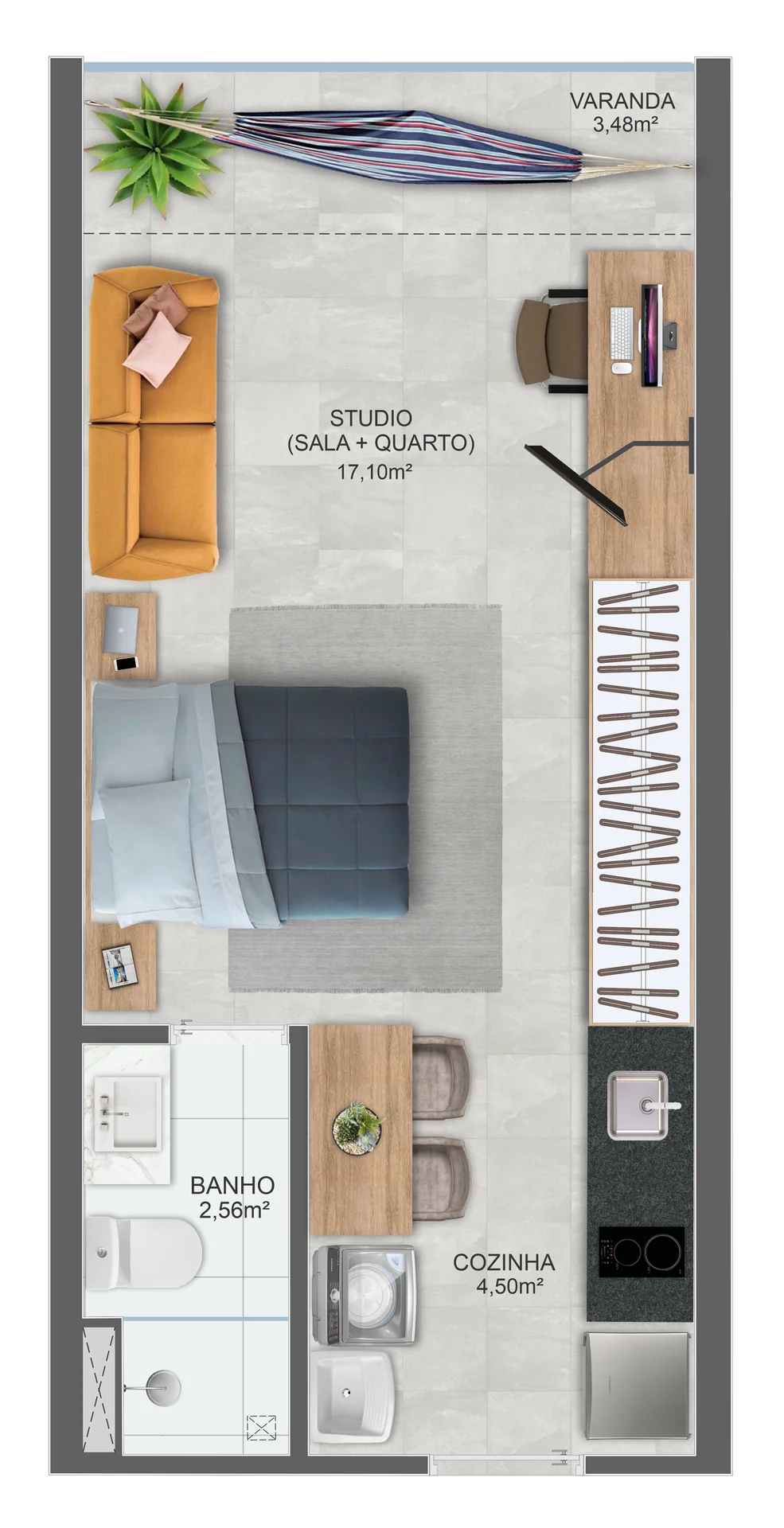 Planta 2 Quartos com Suíte — Coluna 07 (4º ao 7º Andar)