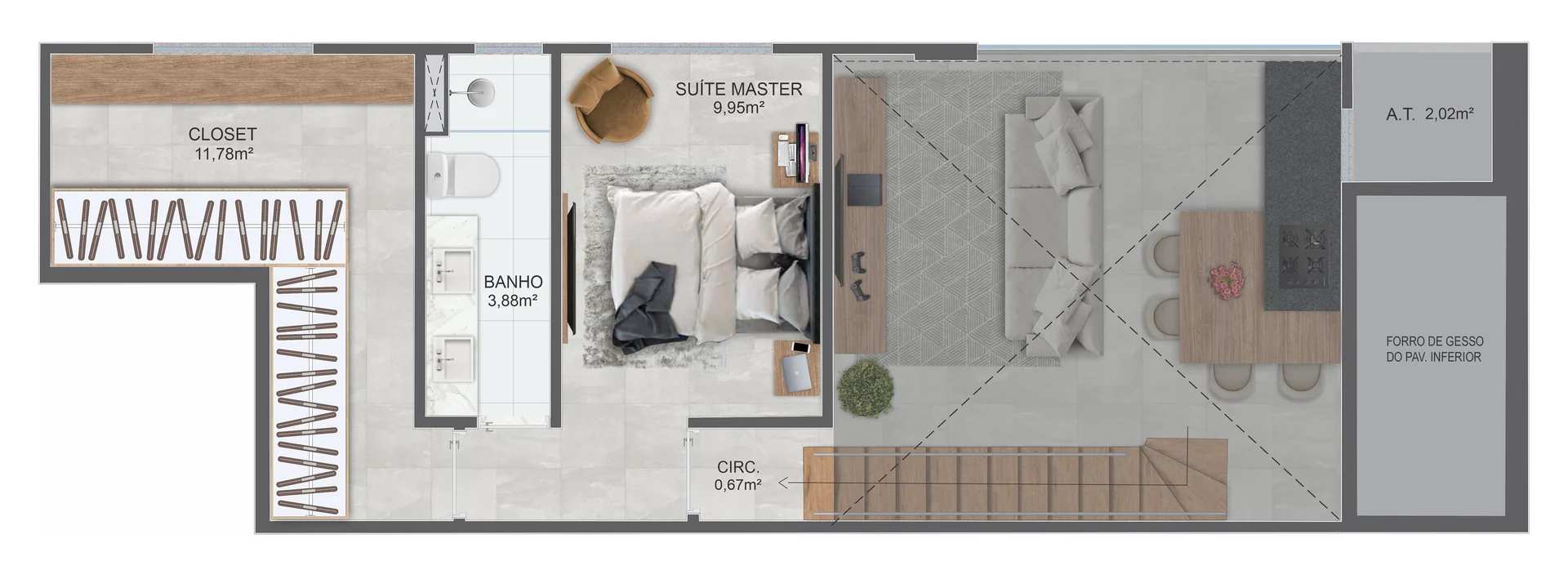Planta Loft Duplex 2 Quartos com Suíte — Mezanino