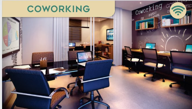 Coworking corporativo climatizado com bancadas e Wi-Fi para home office