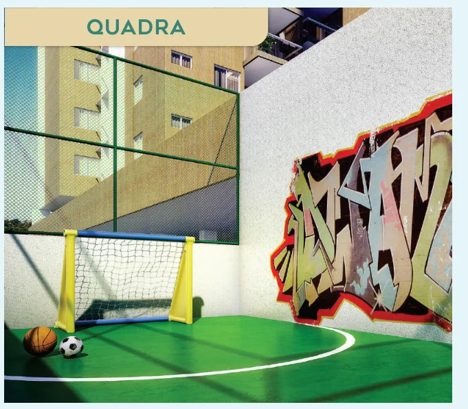 Quadra esportiva segura para futebol e atividades com piso emborrachado