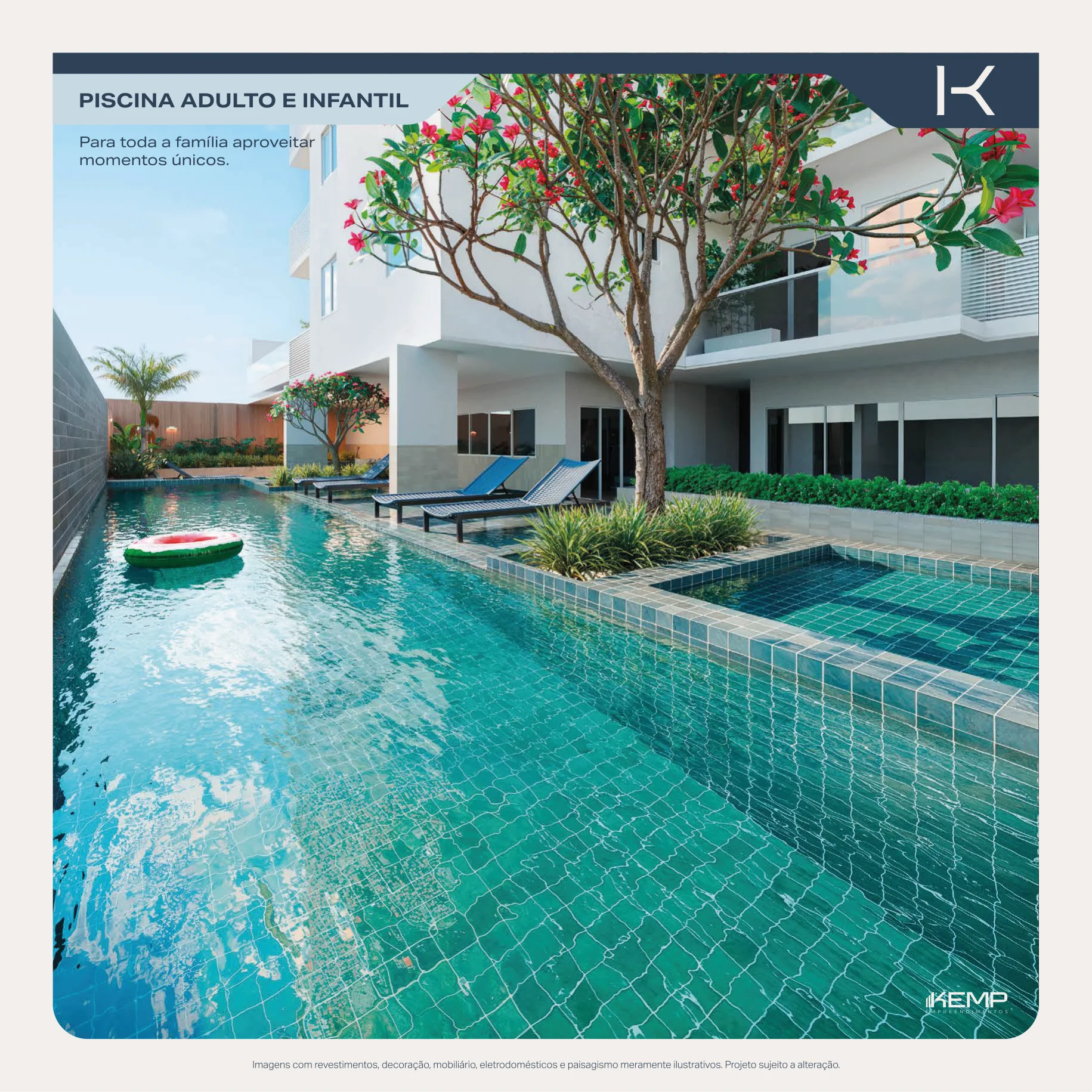 Piscina Adulto e Infantil com Deck Molhado e Solarium