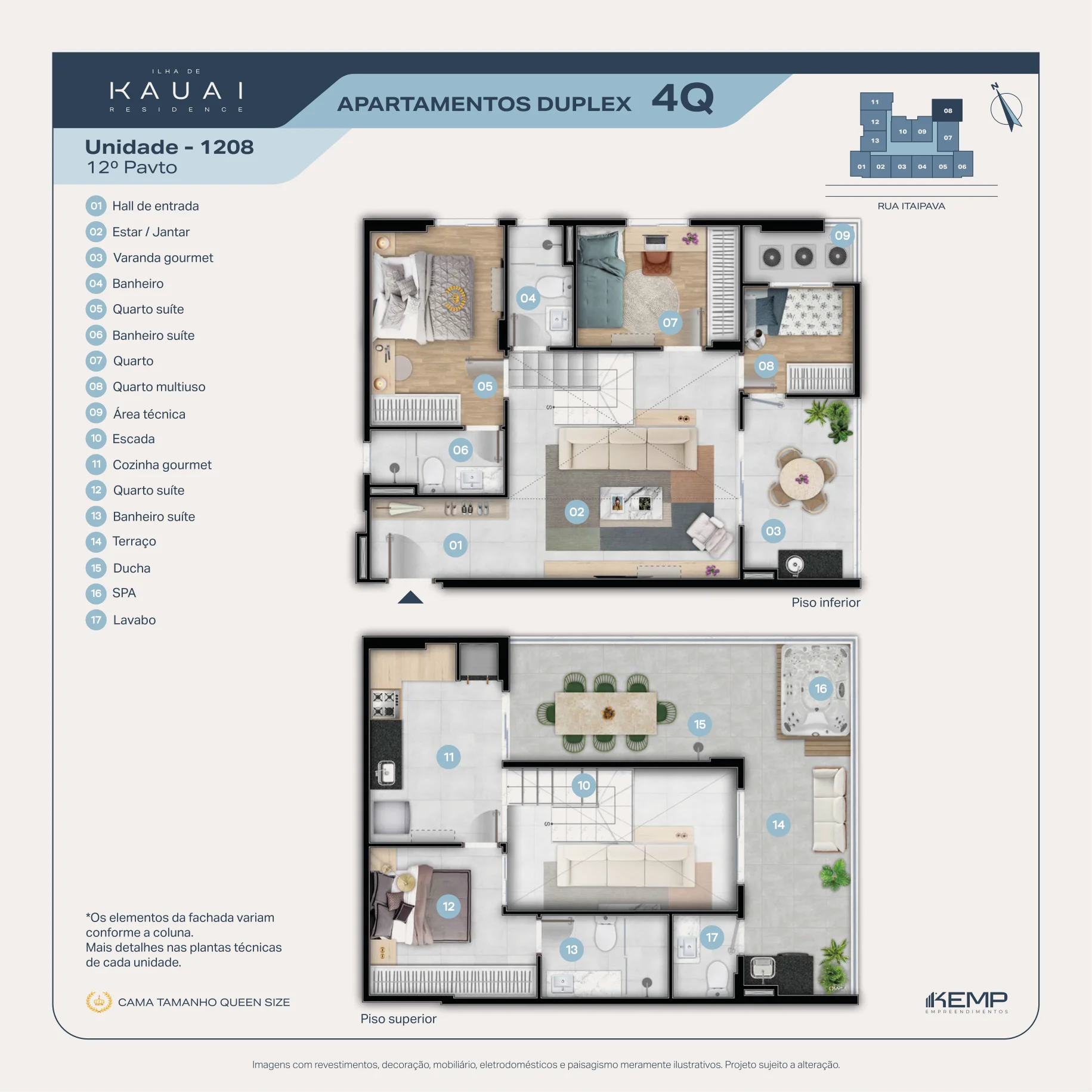 Planta Cobertura Duplex 4 Quartos — Unidade 1208 (12º Pavimento)