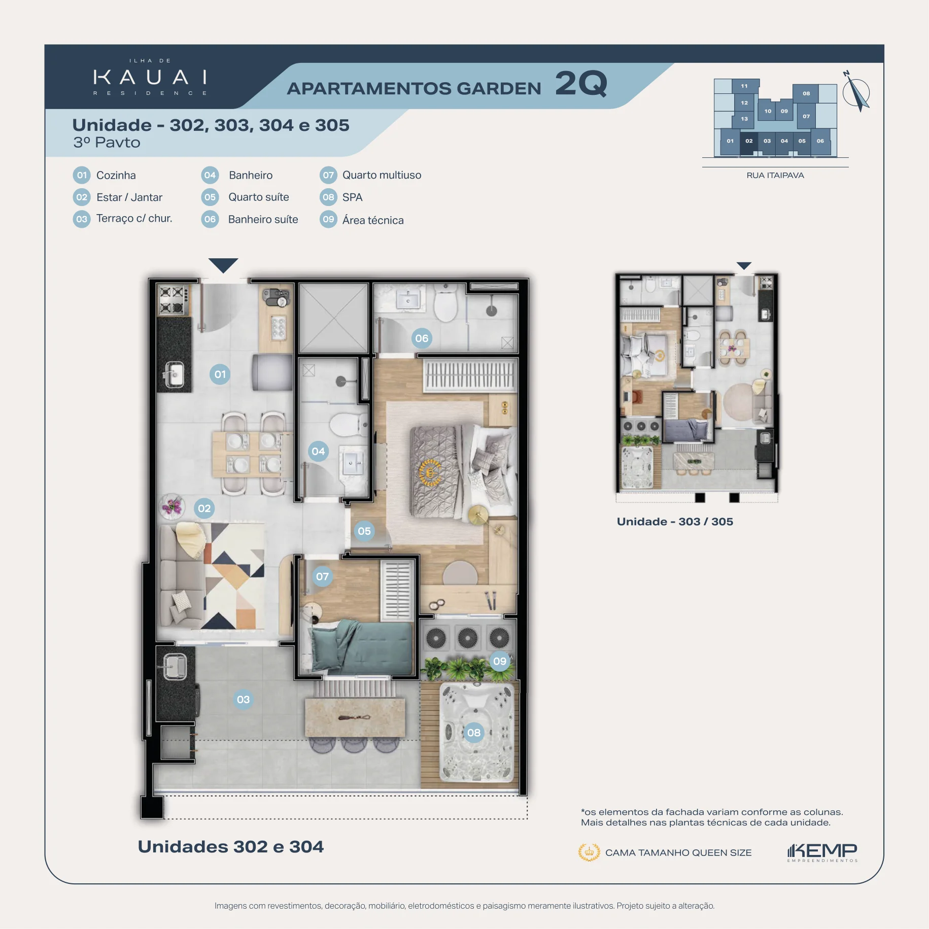 Planta Garden 2 Quartos com Suíte — Coluna 01 (3º Pavimento)