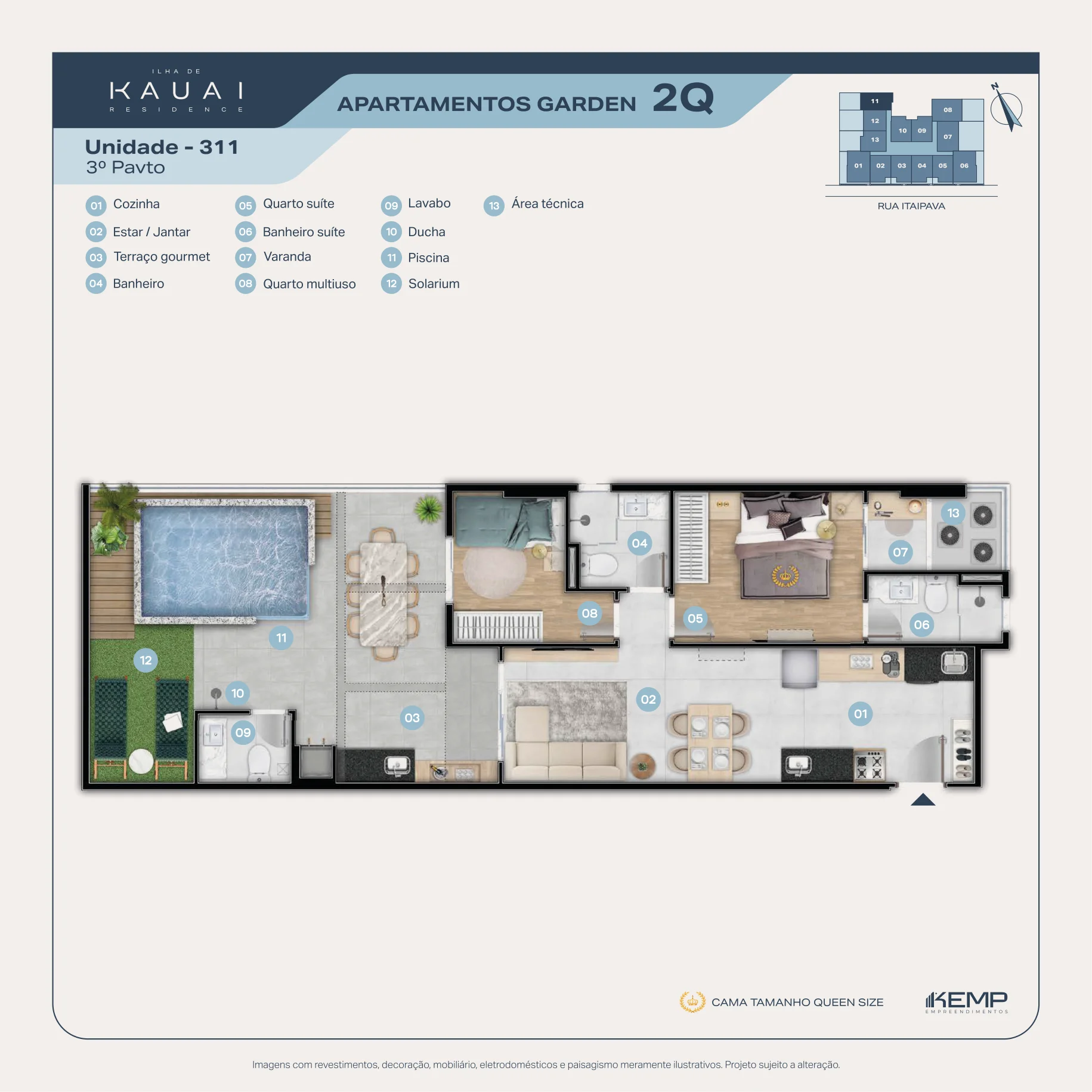 Planta Garden 2 Quartos com Suíte — Coluna 06 (3º Pavimento)