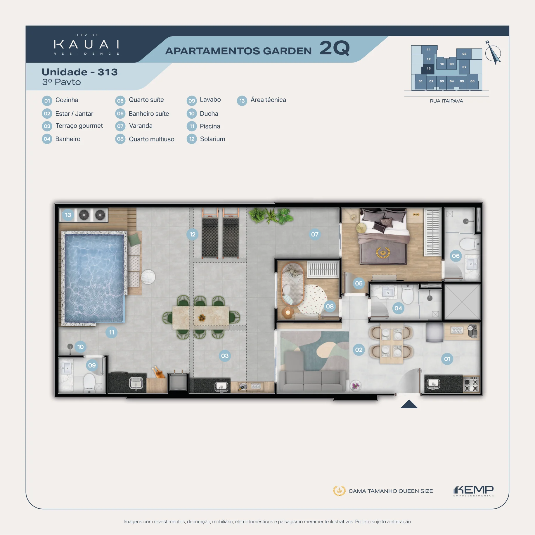Planta Garden 3 Quartos com Suíte — Coluna 08 (3º Pavimento)