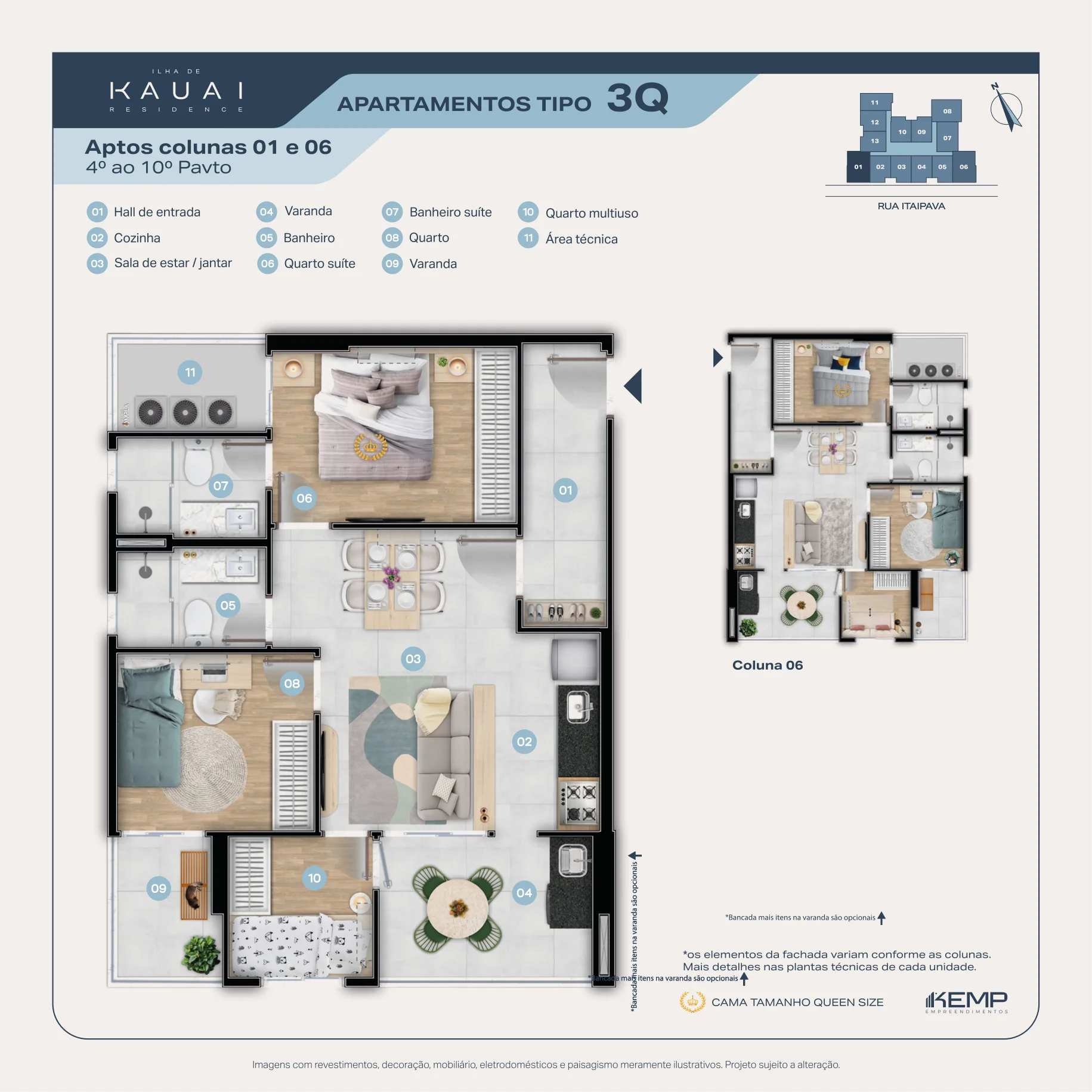 Planta Tipo 2 Quartos com Suíte — Coluna 07