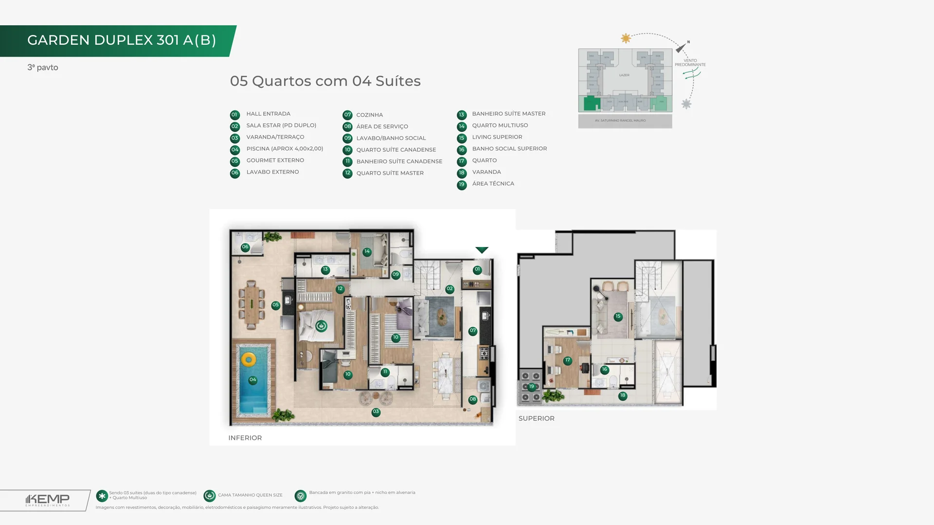 Planta Garden Duplex — Unidade 301 (175,45 m²)