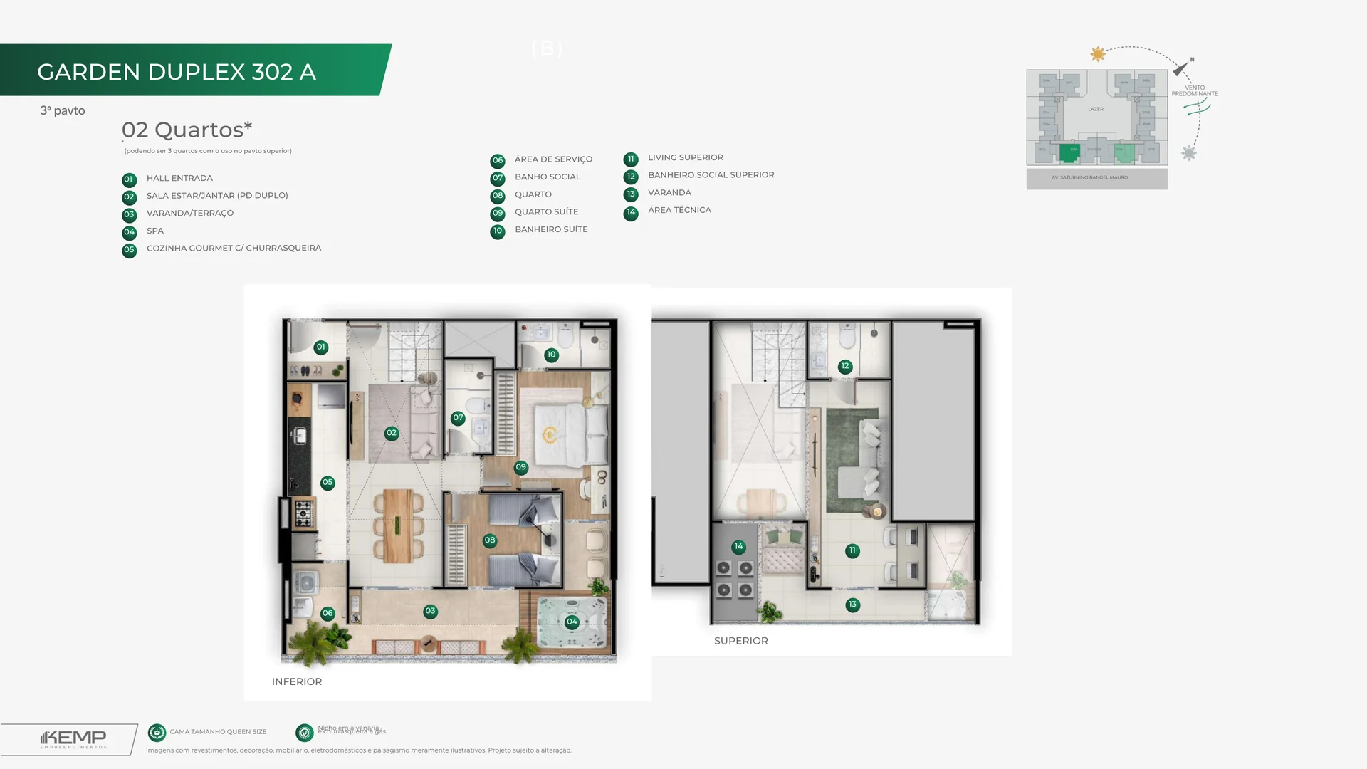 Planta Garden Duplex — Unidade 302 (147,18 m²)