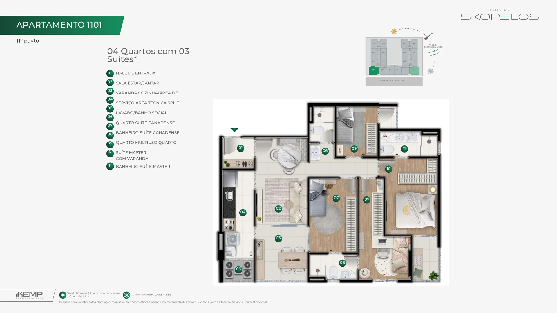 Planta Tipo 4 Quartos com Suíte — Coluna 01