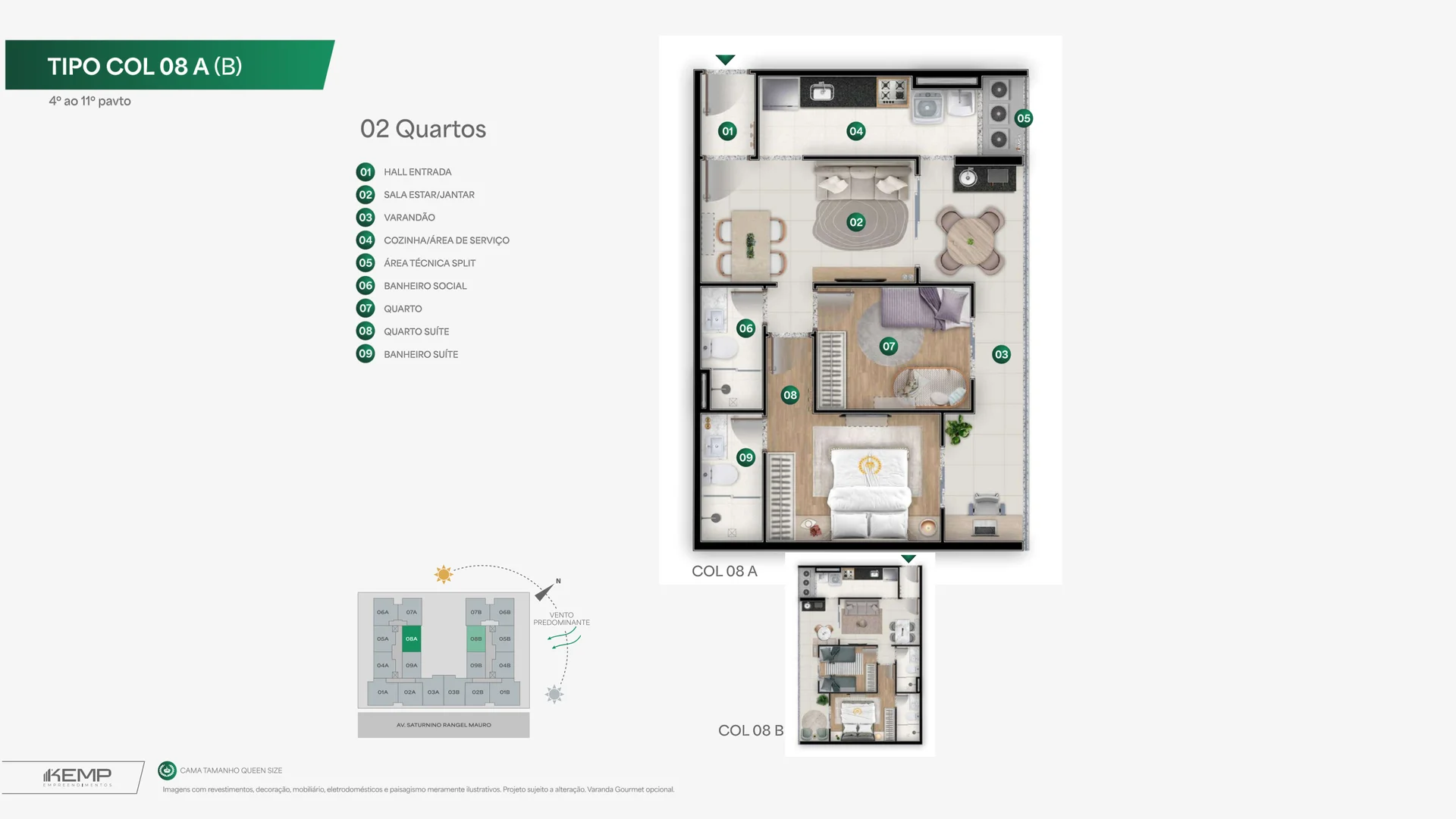 Planta Tipo 3 Quartos com Suíte — Coluna 05 (70,00 m²)