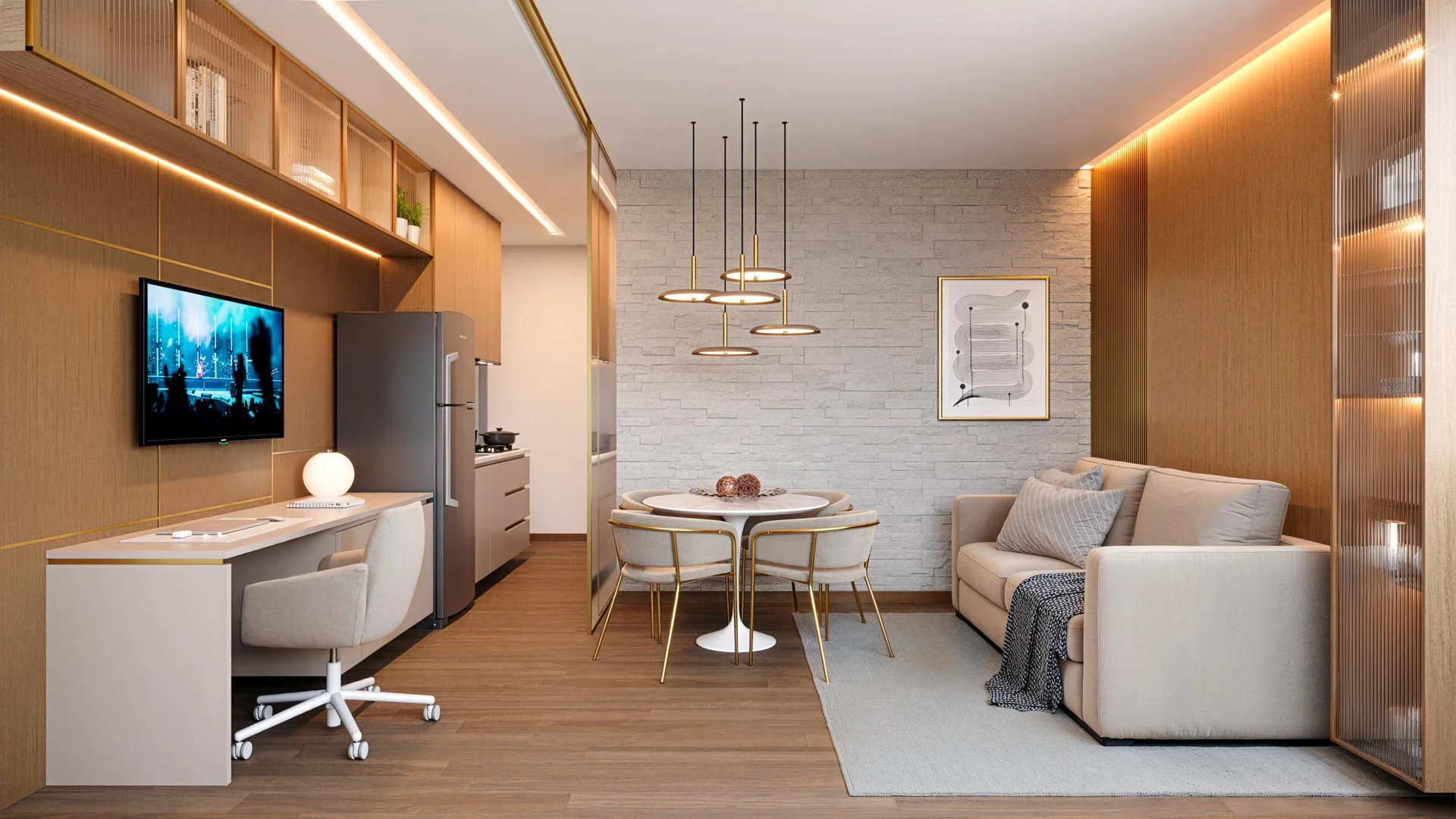Apartamento de 1 Quarto com Living e Cozinha Integrada Coluna 01