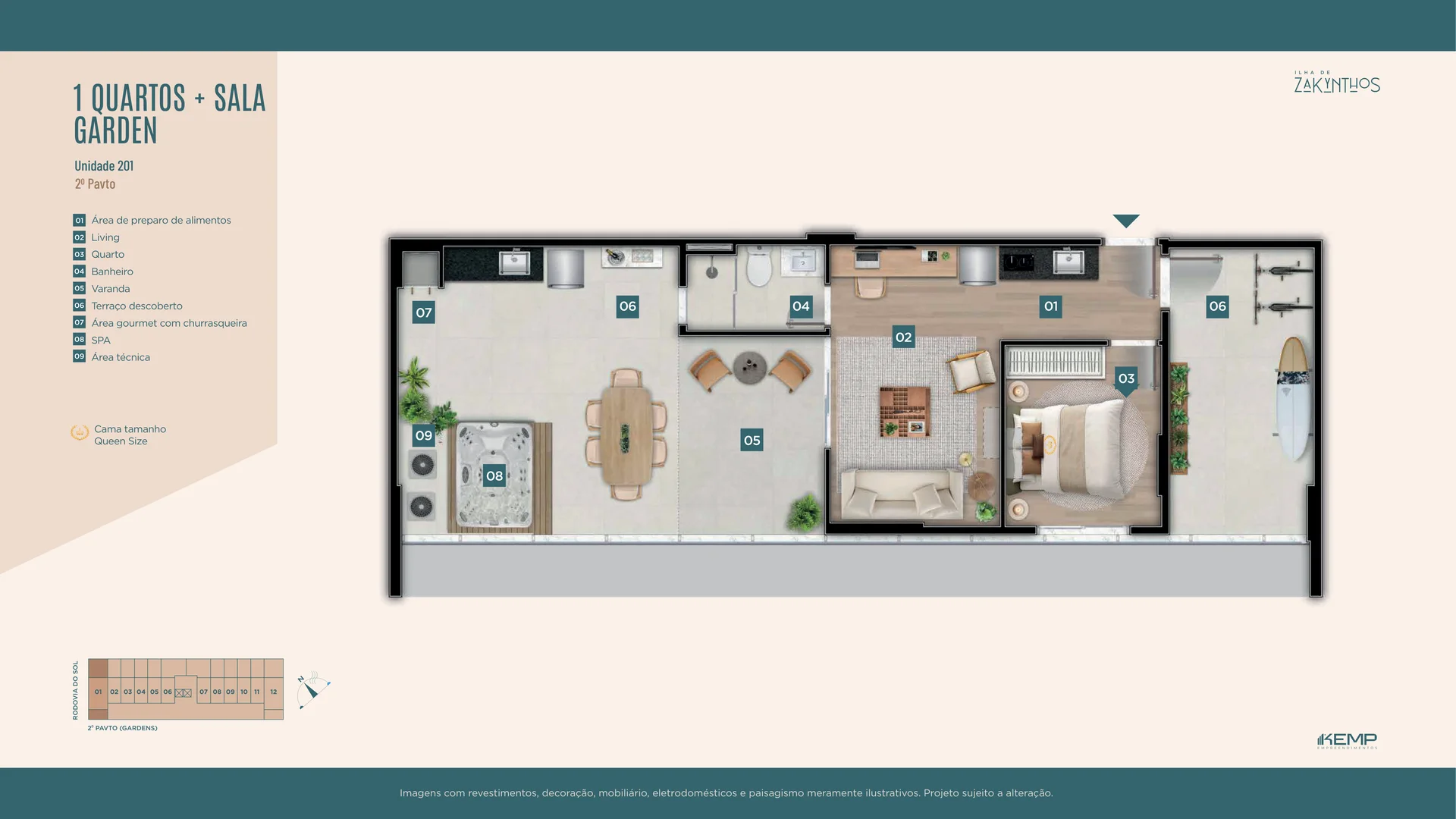 Planta 1 Quarto Garden — Unidade 201 (2º Pavimento)