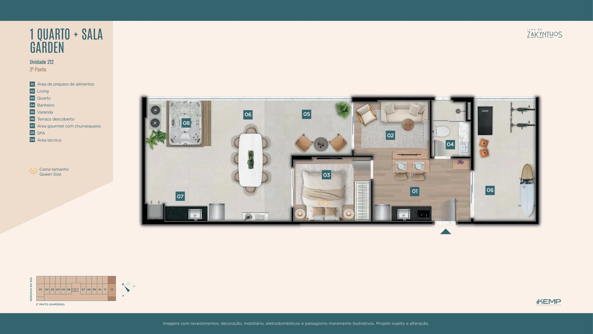 Planta 1 Quarto Garden — Unidade 212 (2º Pavimento)