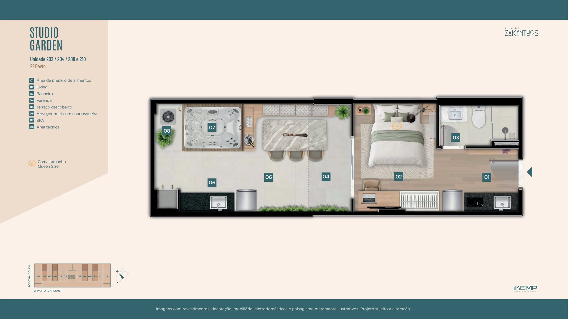Planta Studio Garden — Colunas 02, 04 e 08 (2º Pavimento)