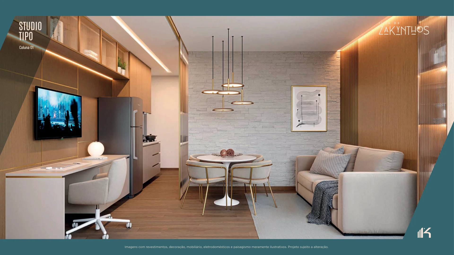 Planta Studio Tipo — Colunas 03, 05, 07, 09 e 11 (3º ao 10º Andar)