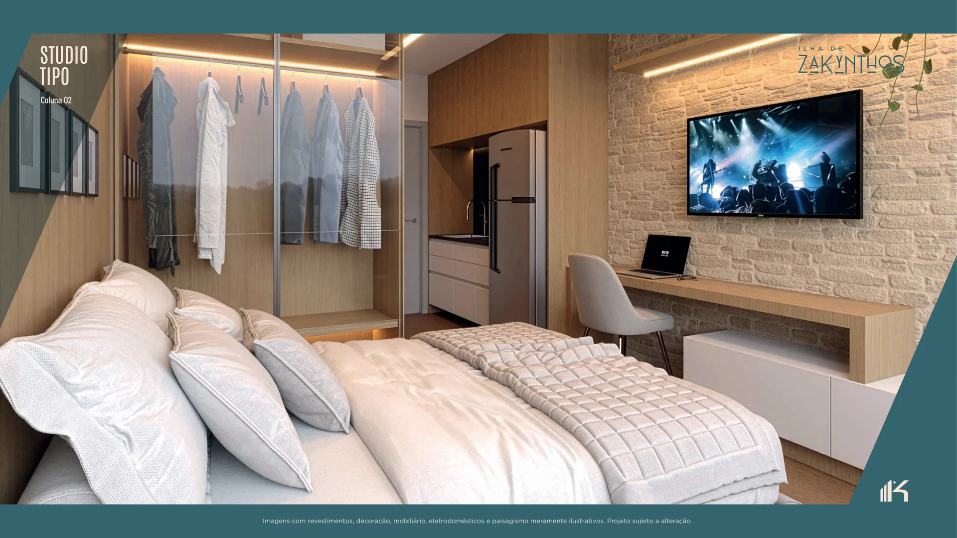 Planta Studio Tipo — Colunas 02, 04, 06, 08 e 10 (3º ao 10º Andar)
