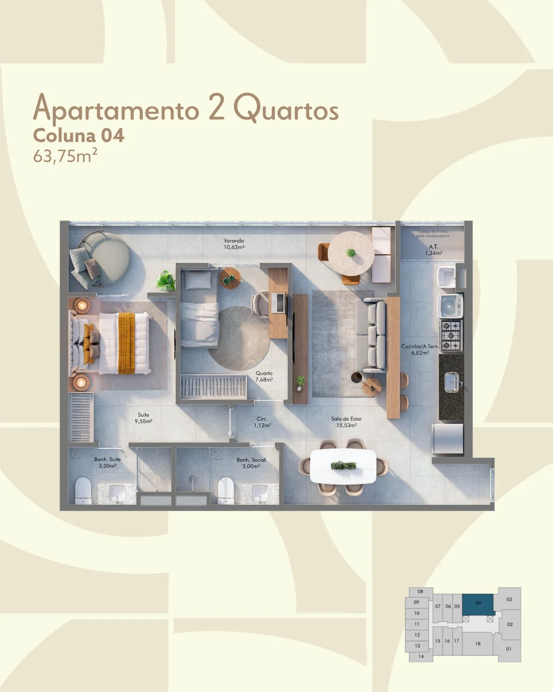 Apartamento 2 Quartos - Coluna 04 (63,75 m²)