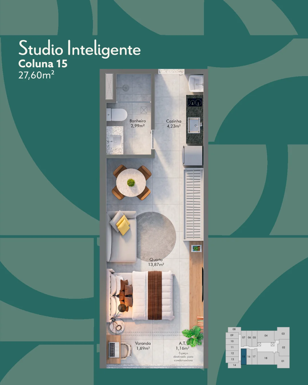 Studio Inteligente - Coluna 15 (27,60 m²)