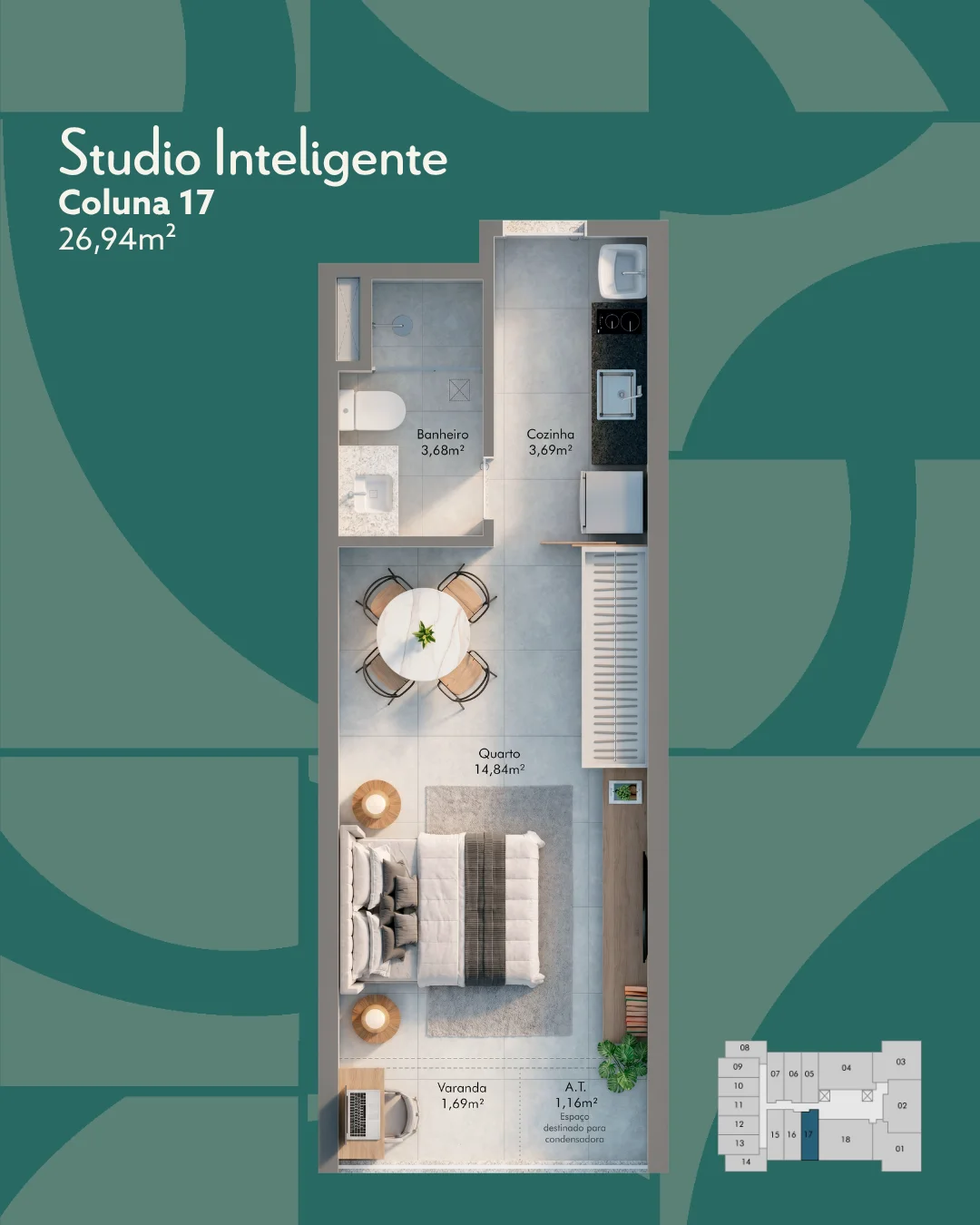 Studio Inteligente - Coluna 17 (26,94 m²)