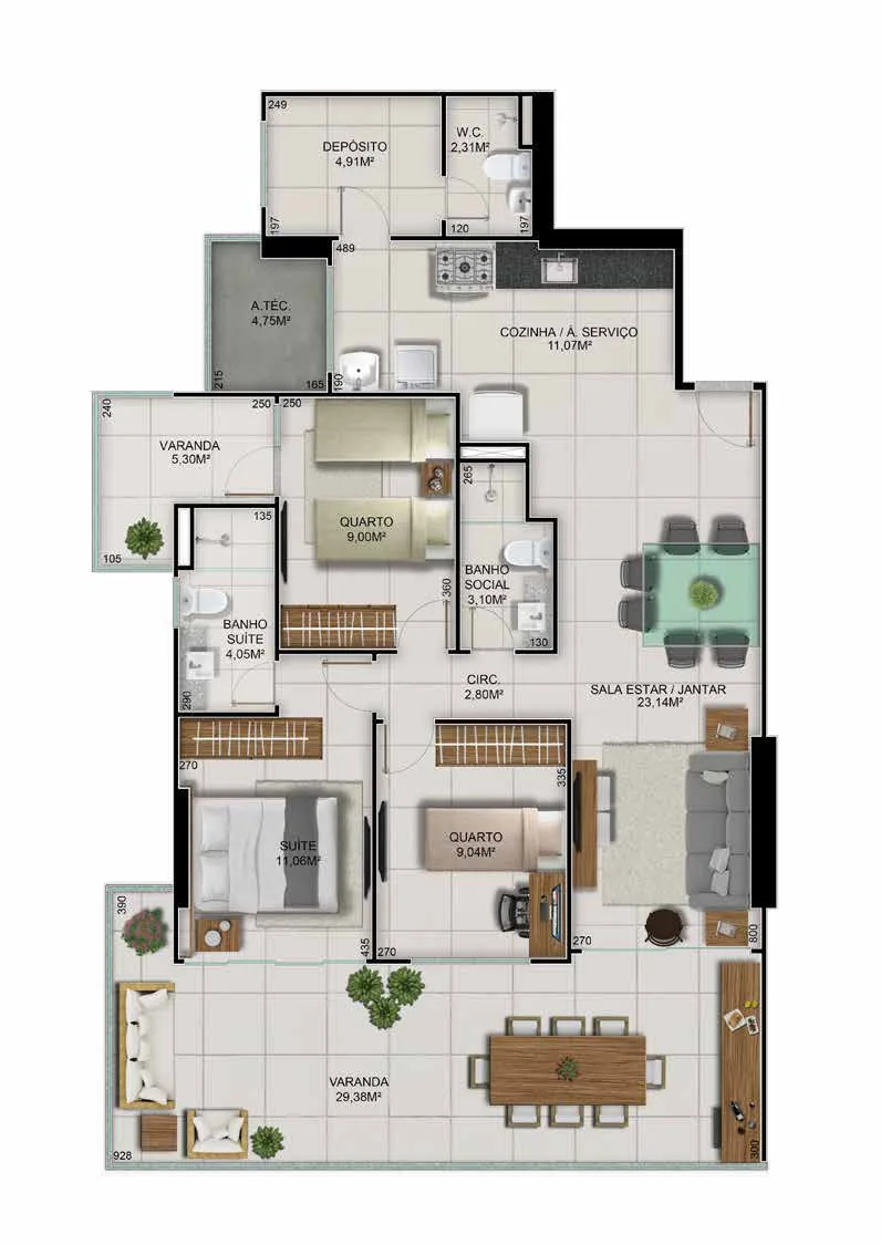 Torre Capuleto - Coluna 01 | 3 Quartos (1 Suíte) - 125,29 m²