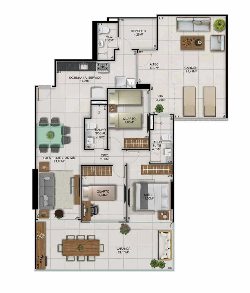 Torre Capuleto - Coluna 02 Garden | 3 Quartos - 140,35 m²