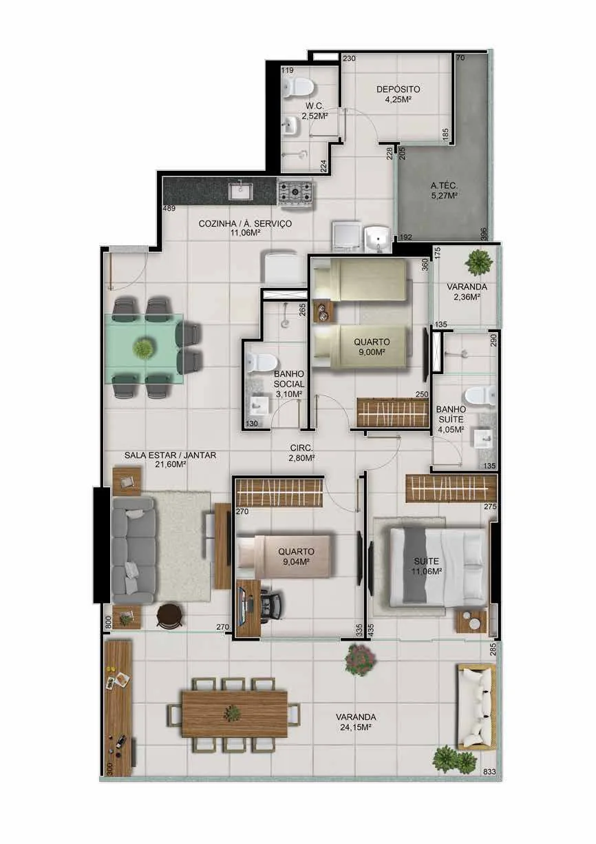 Torre Capuleto - Coluna 02 | 3 Quartos (1 Suíte) - 118,93 m²