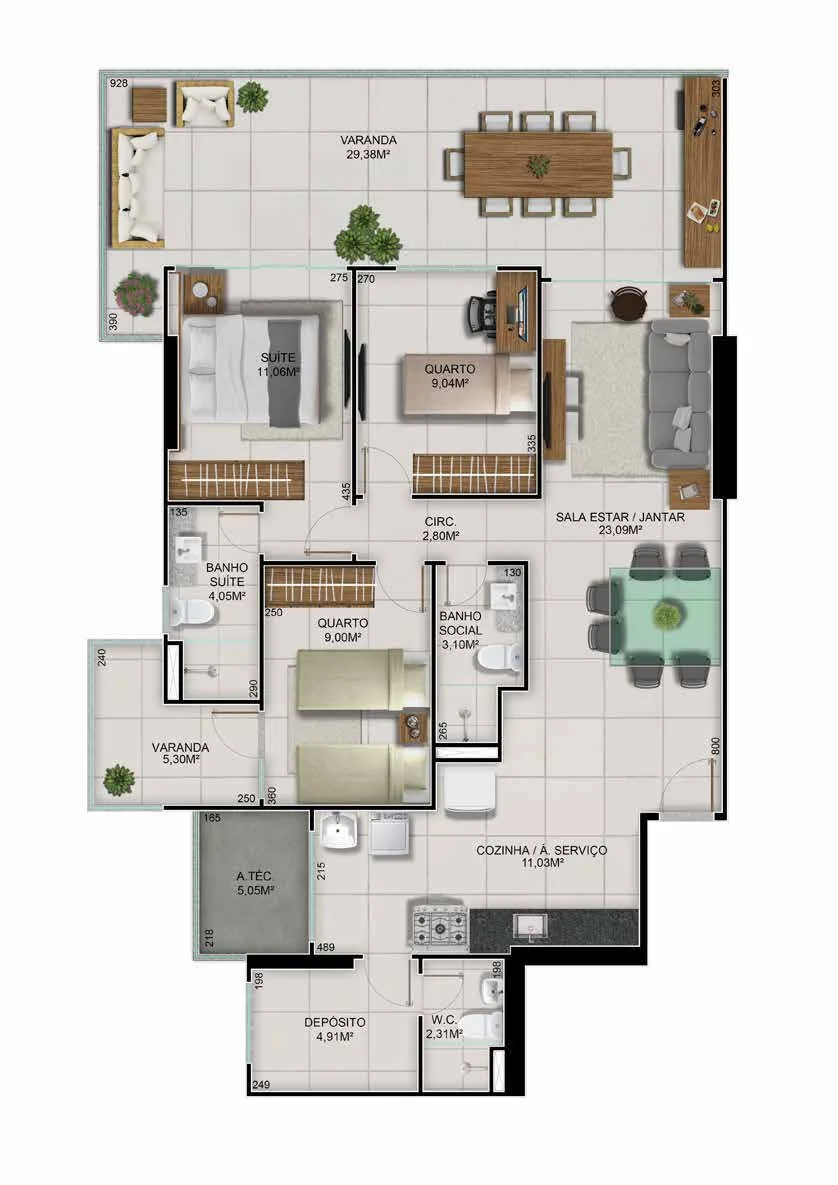 Torre Capuleto - Coluna 03 | 3 Quartos (1 Suíte) - 125,48 m²