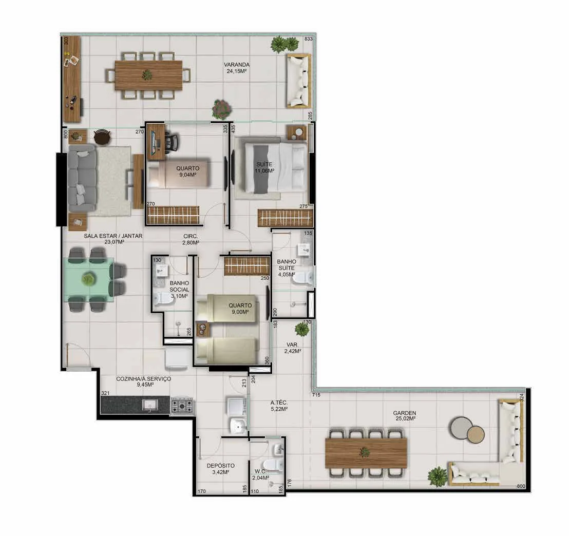Torre Capuleto - Coluna 04 Garden | 3 Quartos - 142,13 m²
