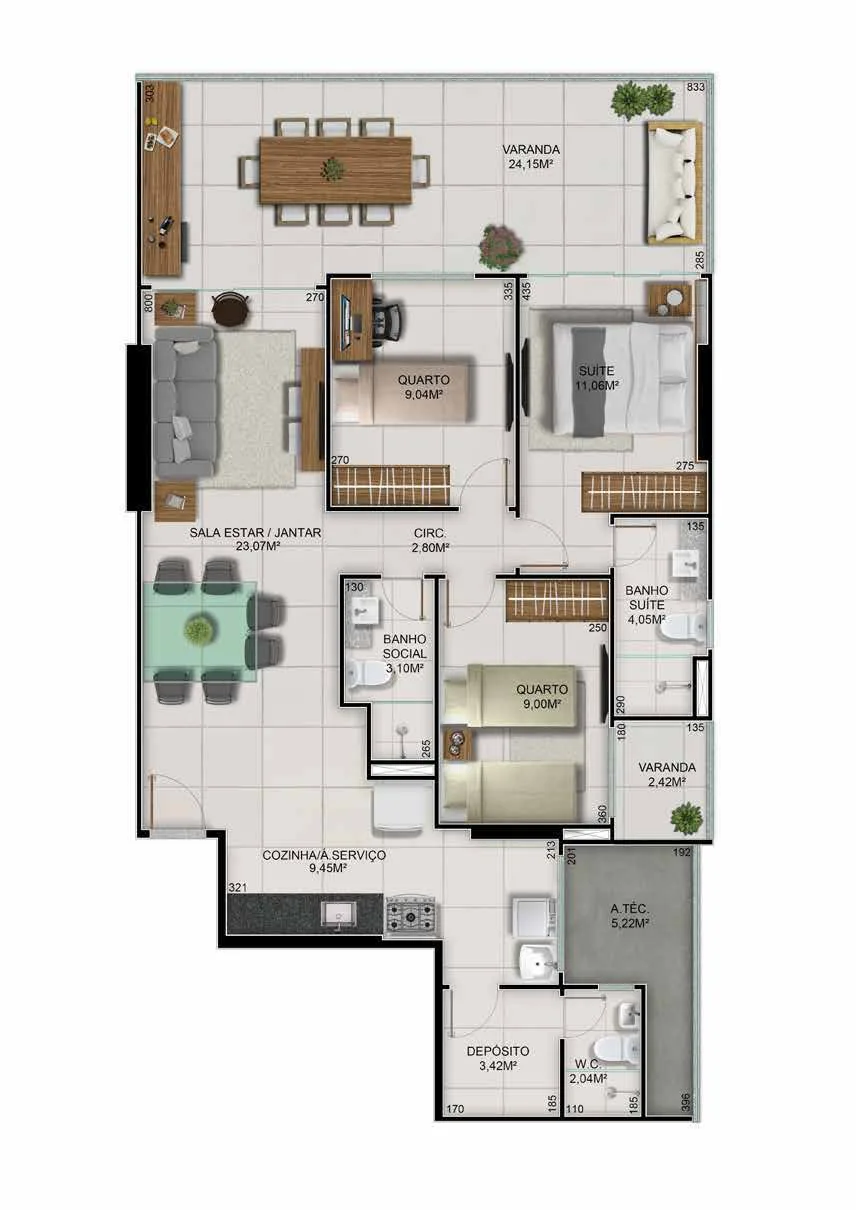Torre Capuleto - Coluna 04 | 3 Quartos (1 Suíte) - 117,11 m²