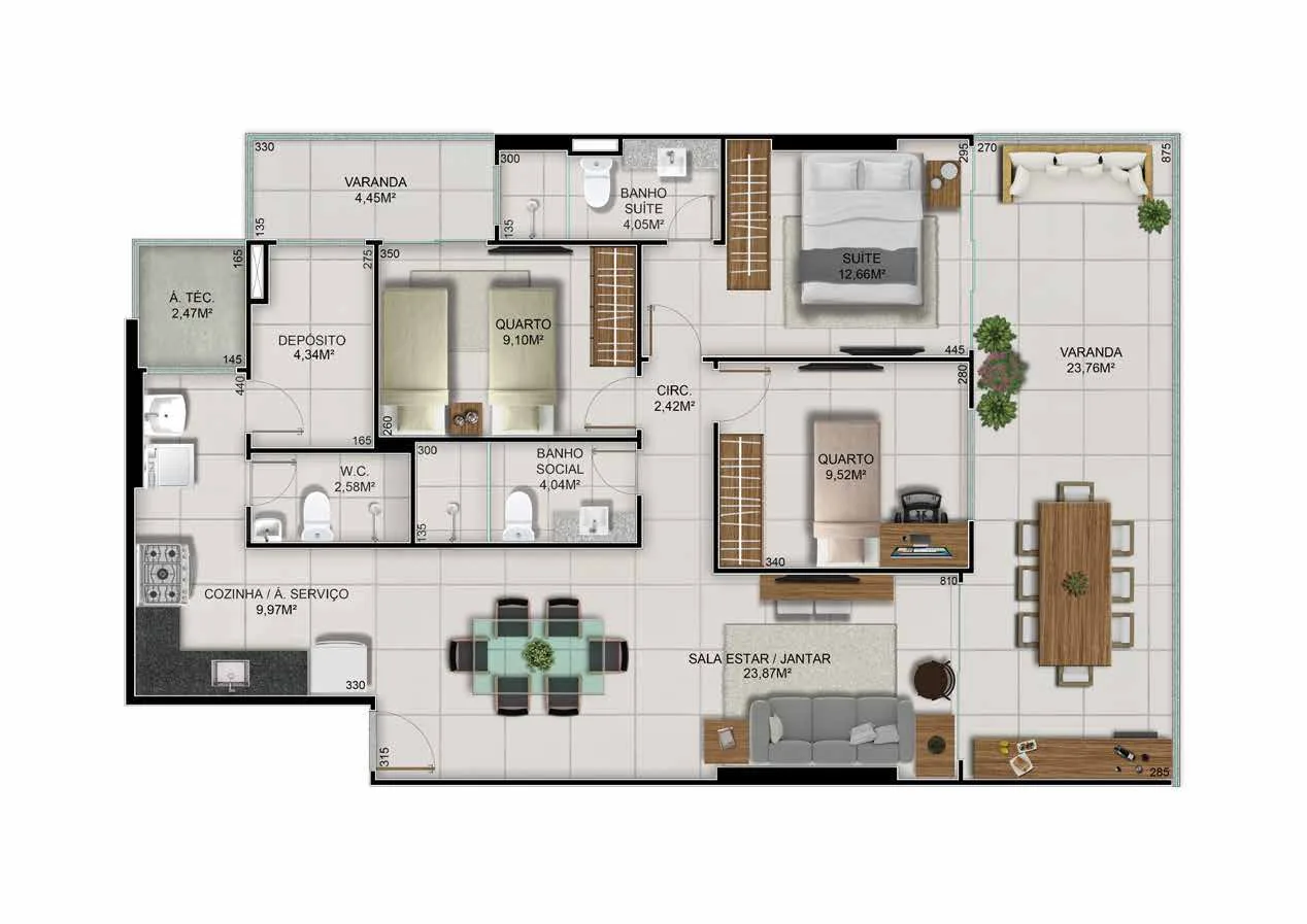 Torre Montecchio - Coluna 01 | 3 Quartos (1 Suíte) - 121,87 m²