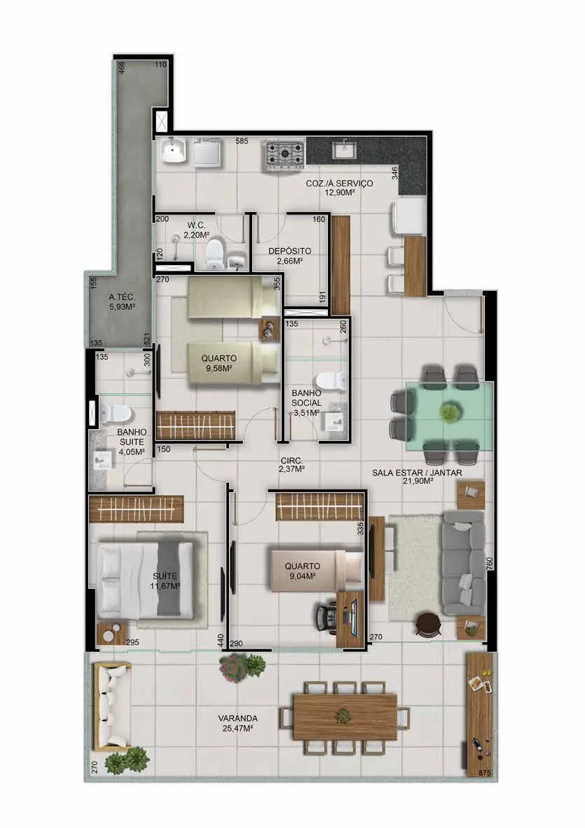 Torre Montecchio - Coluna 03 | 3 Quartos (1 Suíte) - 120,21 m²