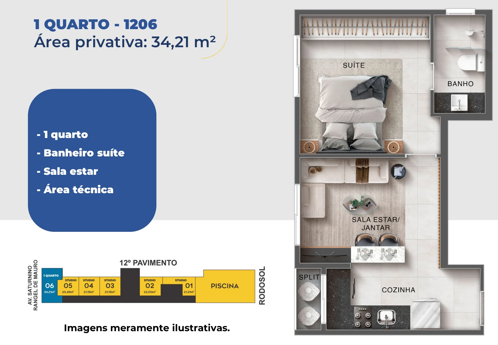 Planta humanizada do 12º pavimento com vista privilegiada da orla de Itaparica