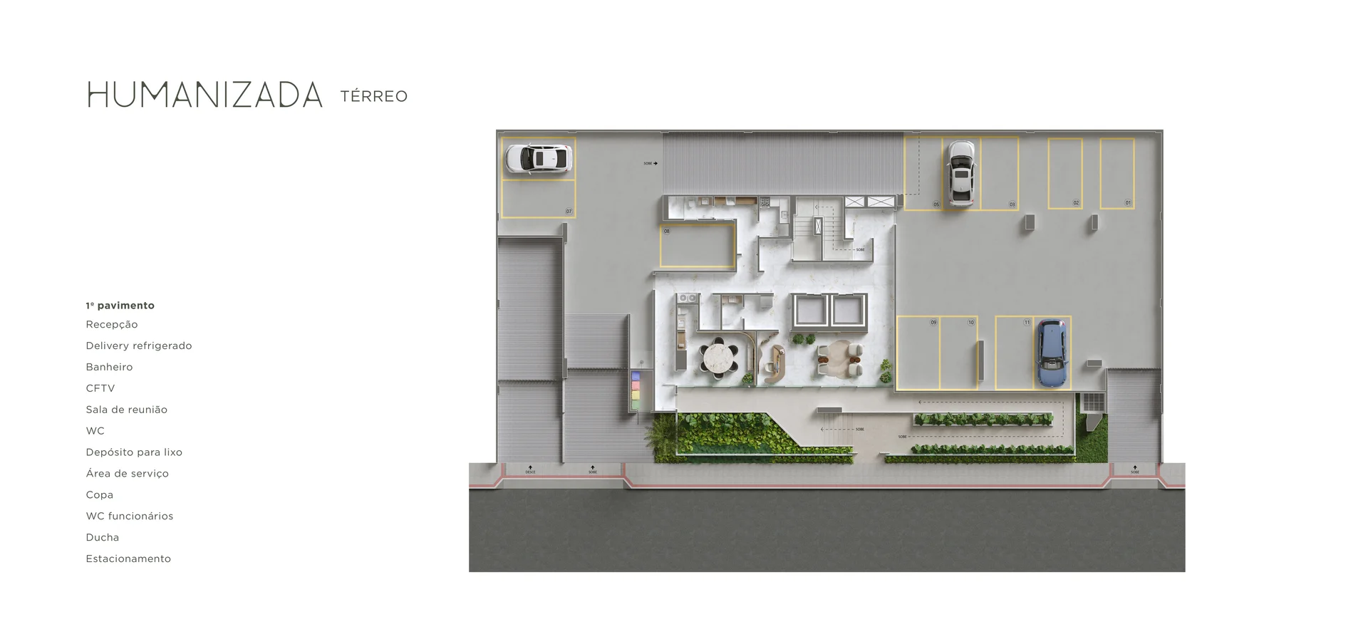 Planta Humanizada Térreo & Recepção — 1º Pavimento