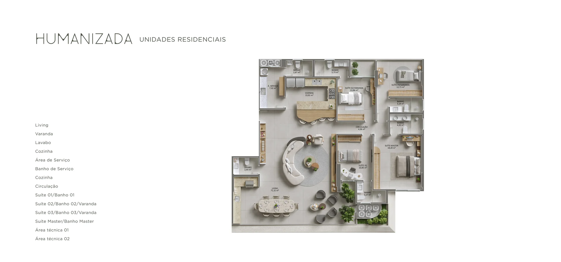 Planta Tipo 4 Suítes — 196,77 m²