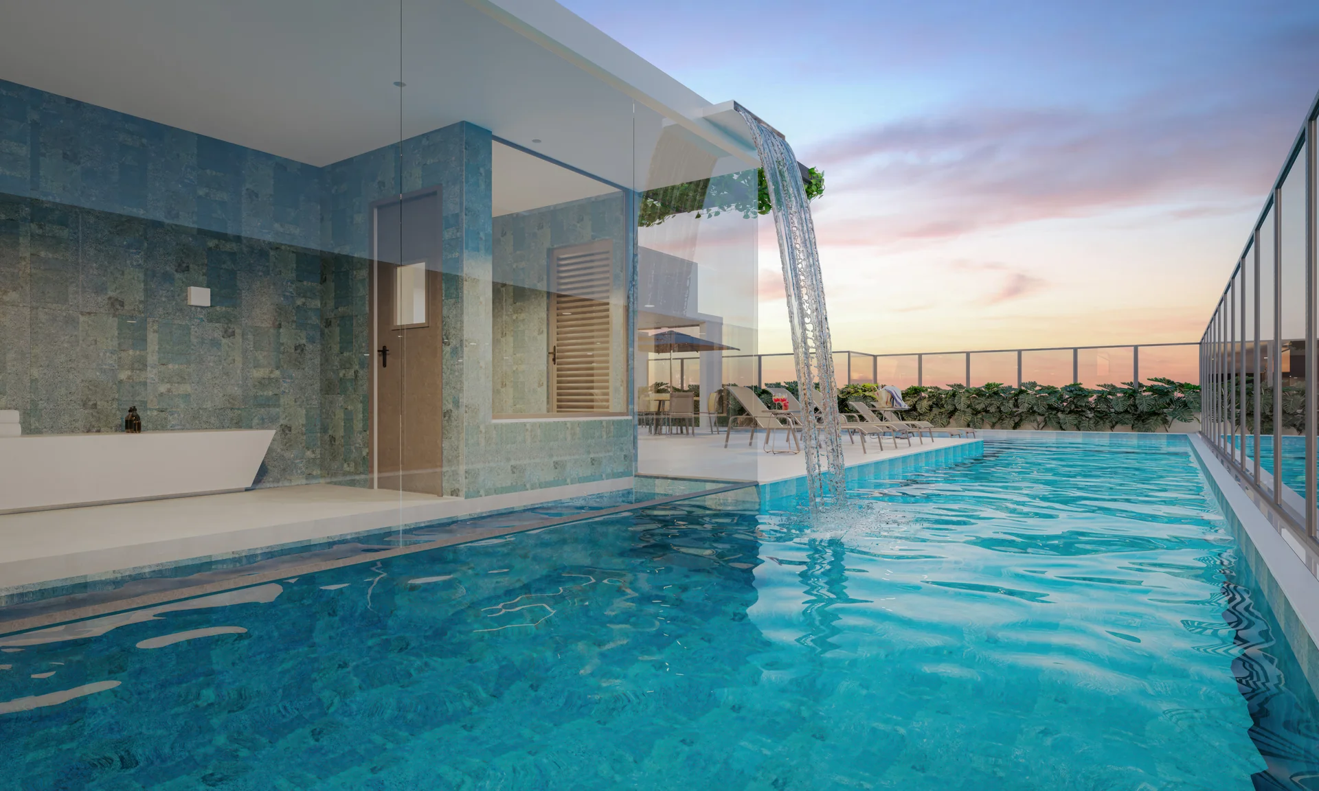 Solarium e Lounge da Piscina de Cobertura