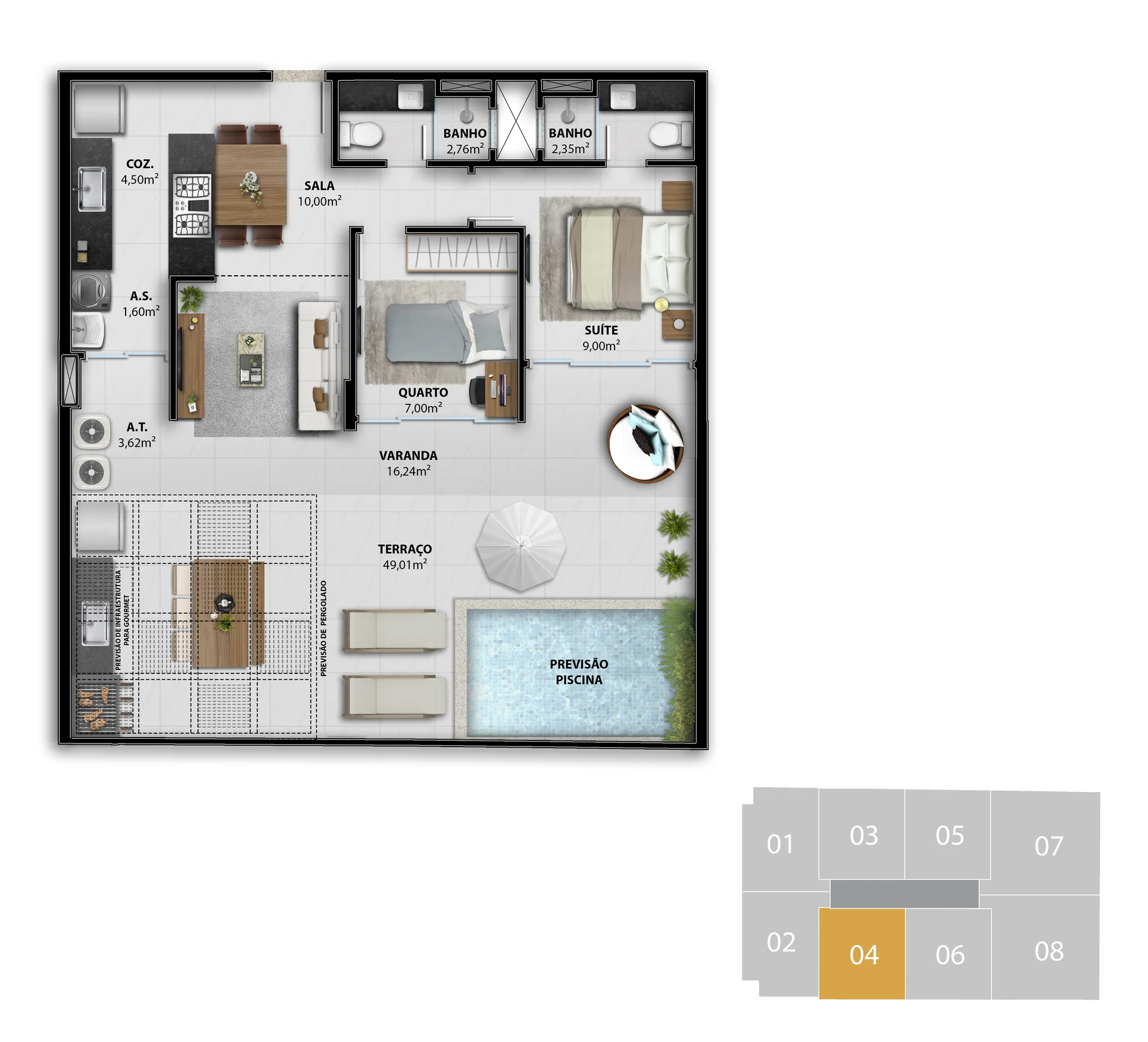 Planta 2 Quartos com Suíte — Coluna 04