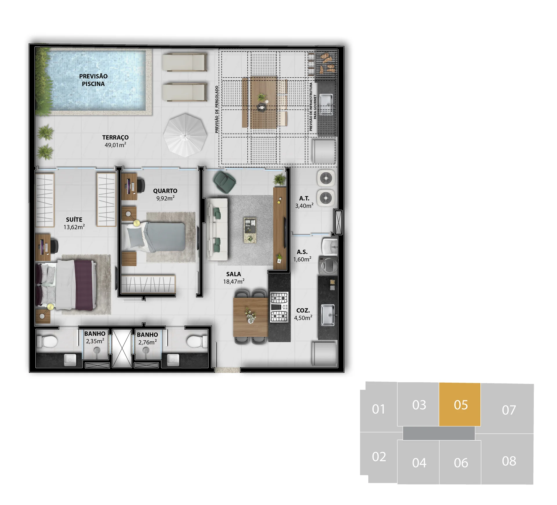Planta Garden Privativo — 2 Quartos com Suíte