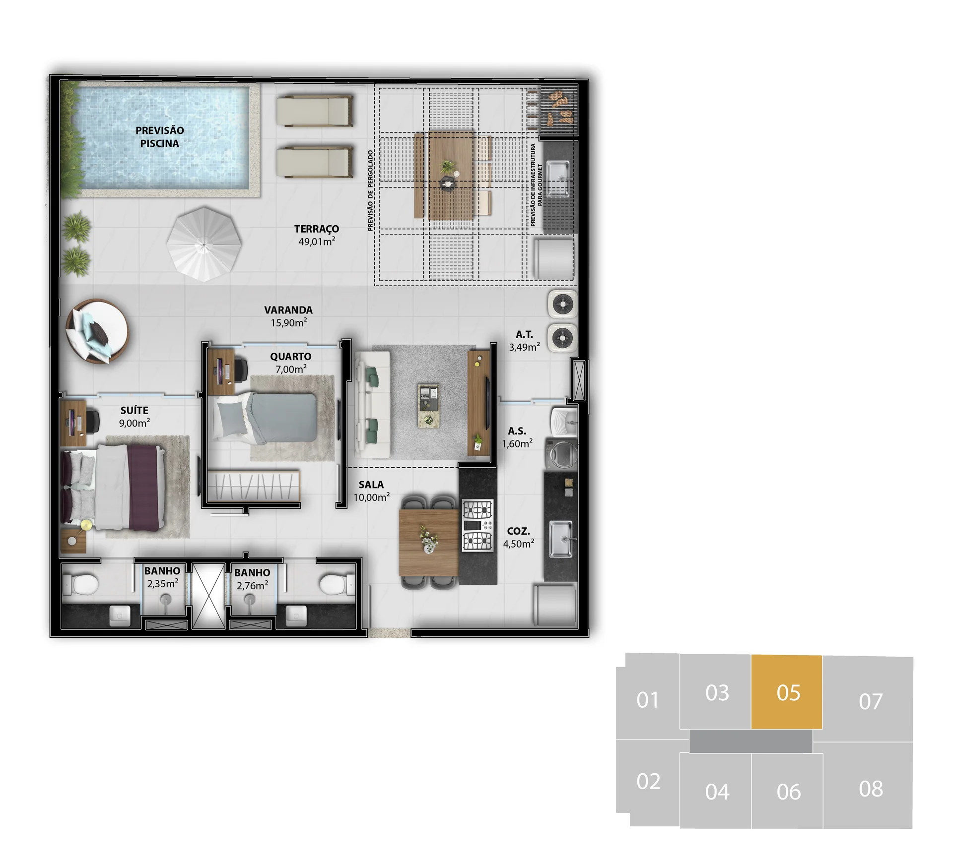Planta 2 Quartos com Suíte — Coluna 05