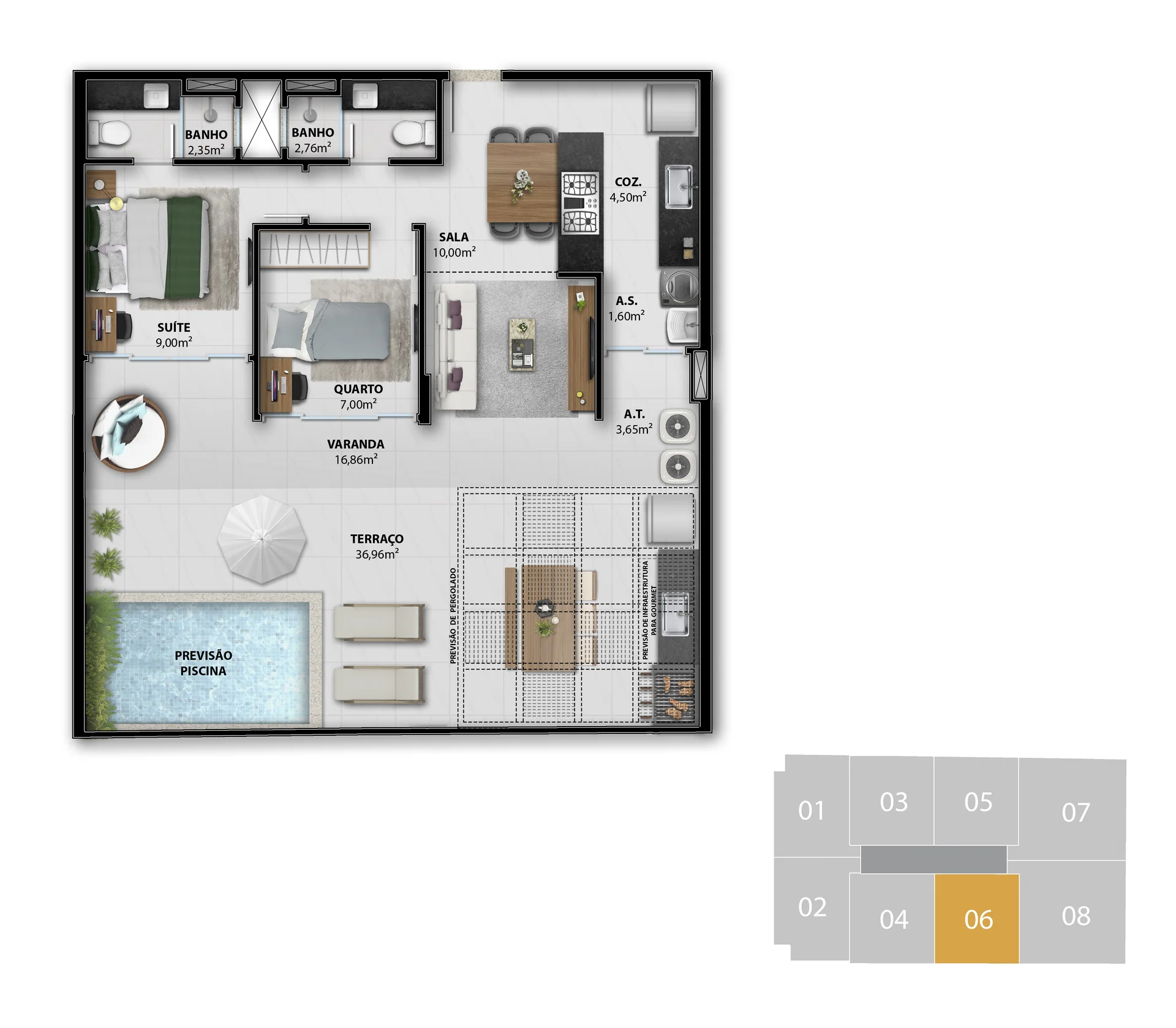 Planta 2 Quartos com Suíte — Coluna 06