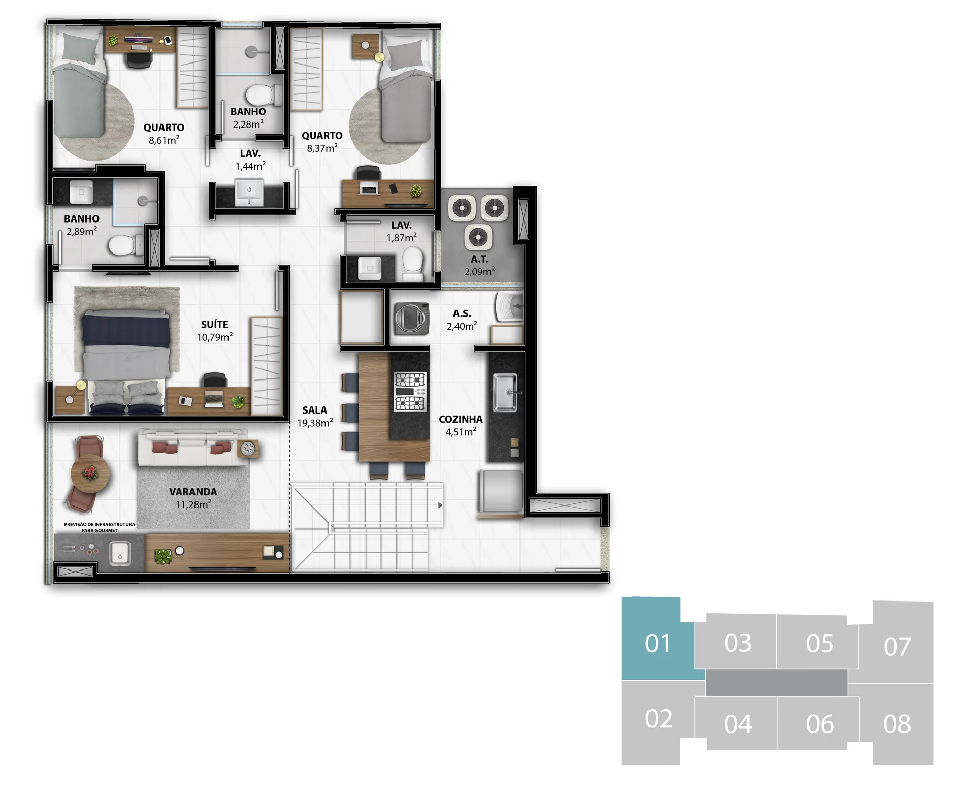 Planta Cobertura Duplex — 4 Suítes