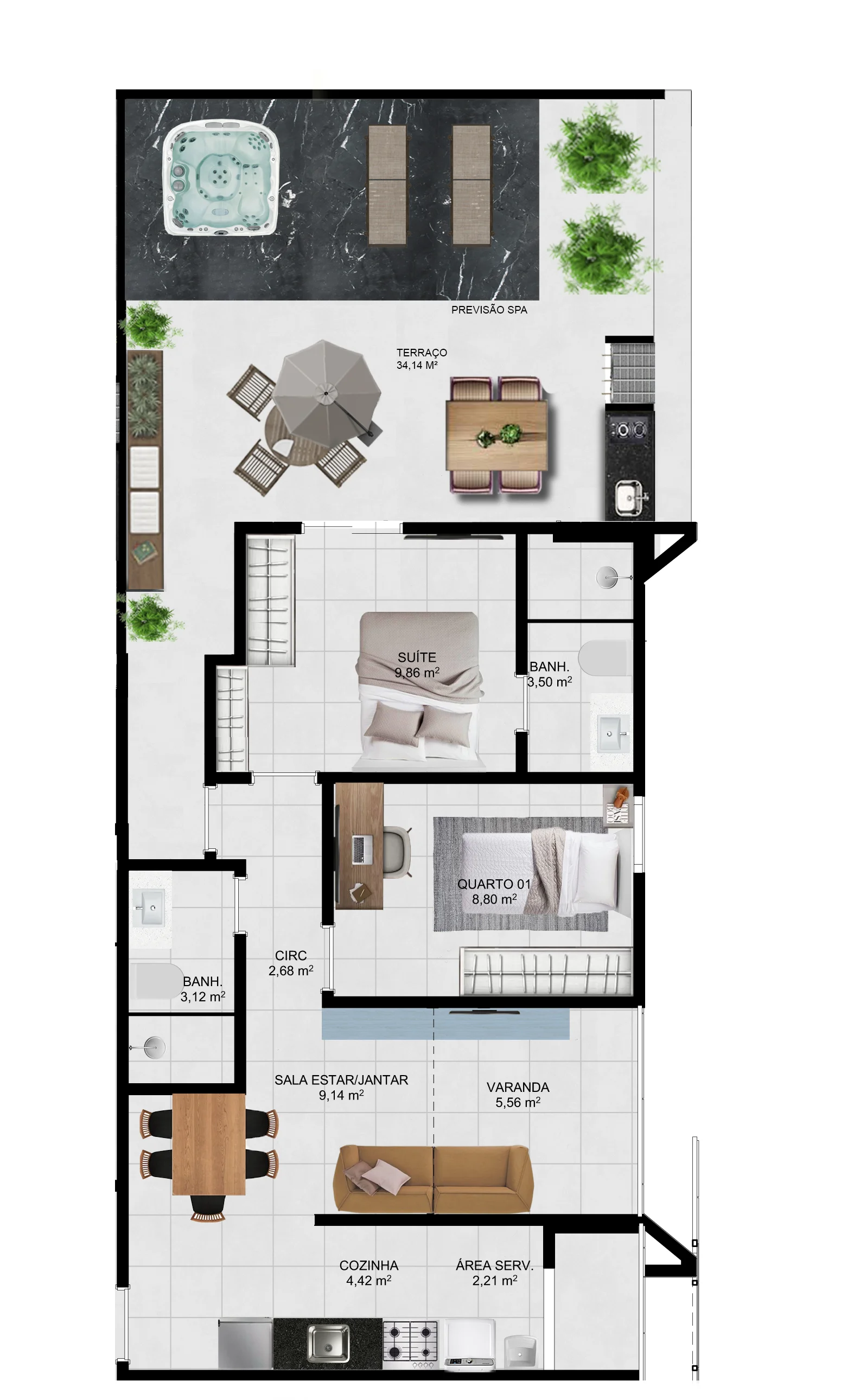 Apartamento 3 Quartos Garden - Coluna 01 (151,86 m²)