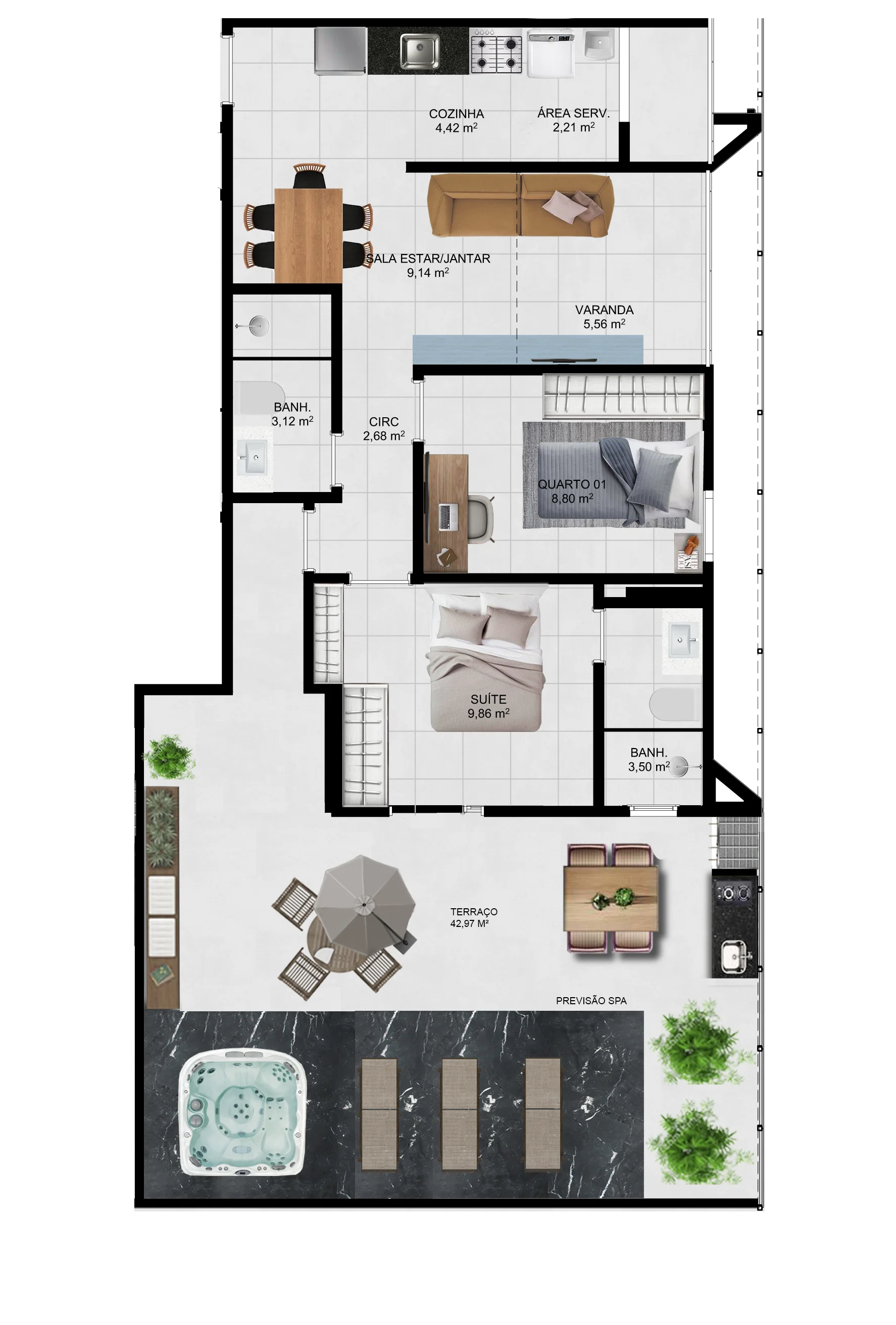 Apartamento 2 Quartos Garden - Coluna 02 (93,30 m²)