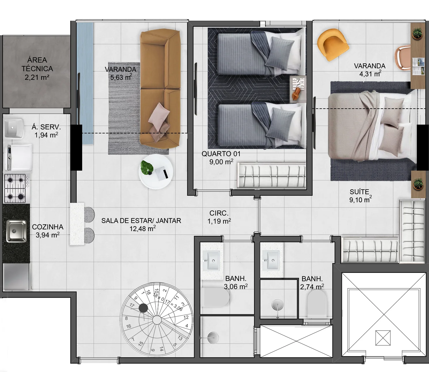 Cobertura Duplex de 3 Quartos - Coluna 04 (153,43 m²)