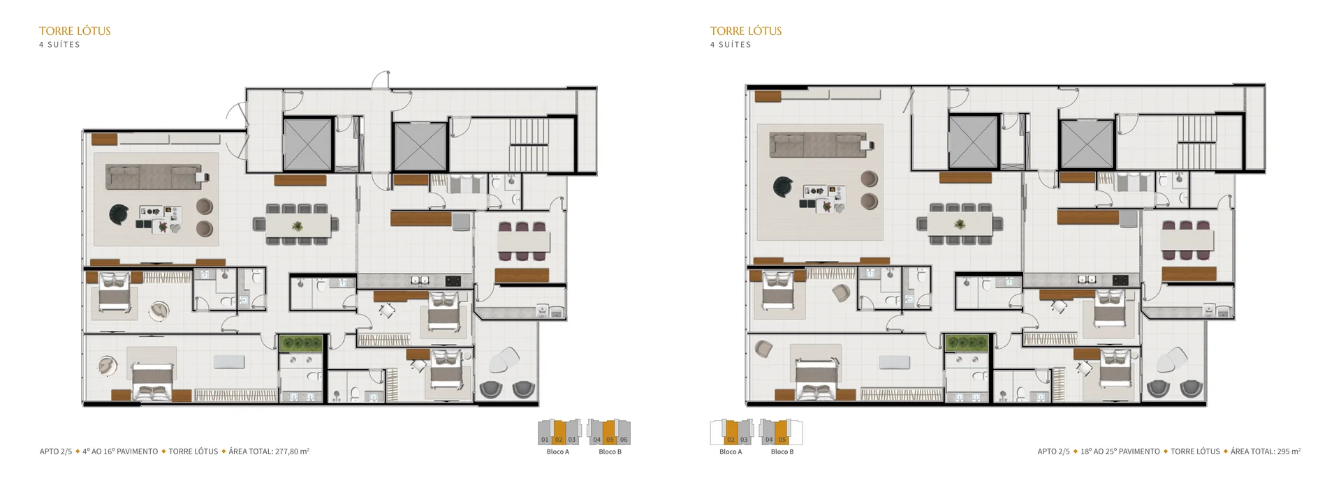 Planta Torre Lótus — 4 Suítes (277,80 m²)