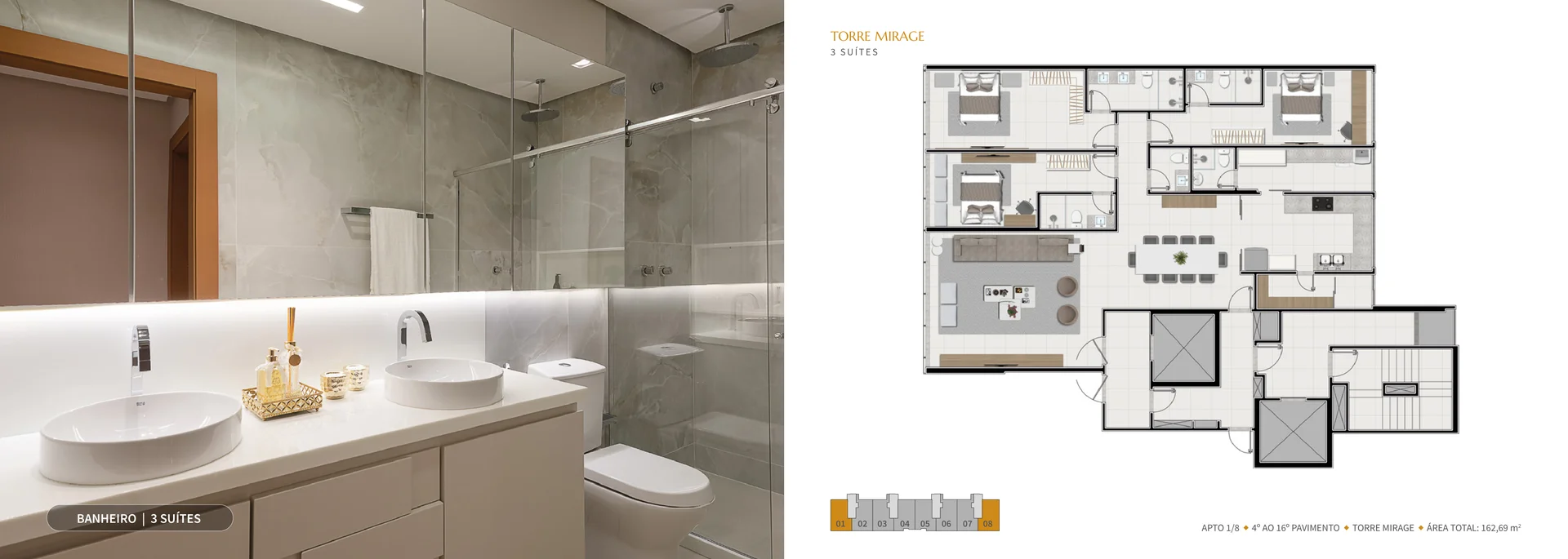 Planta Torre Mirage — 3 Suítes (162,69 m²)