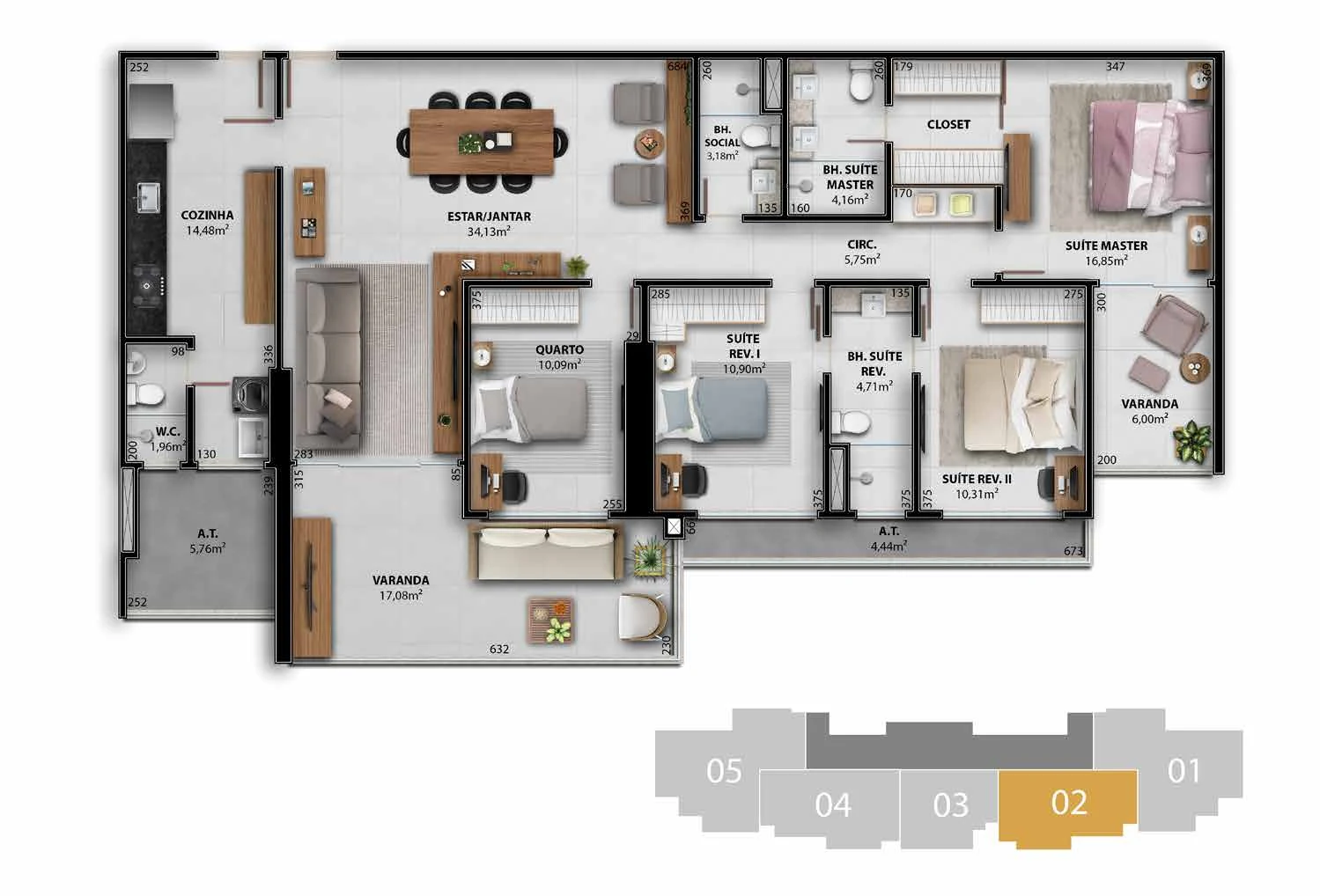 Torre Da Vinci - Coluna 02 (169,15 m² | 3 Suítes + 1 Quarto)